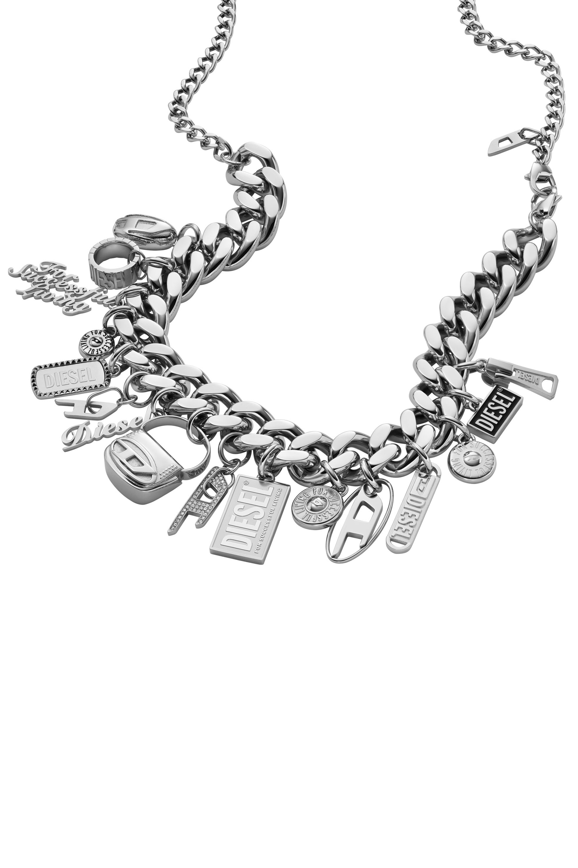 Diesel - DX1521 JEWEL, Unisex Stainless steel charm chain necklace in シルバー - Image 1