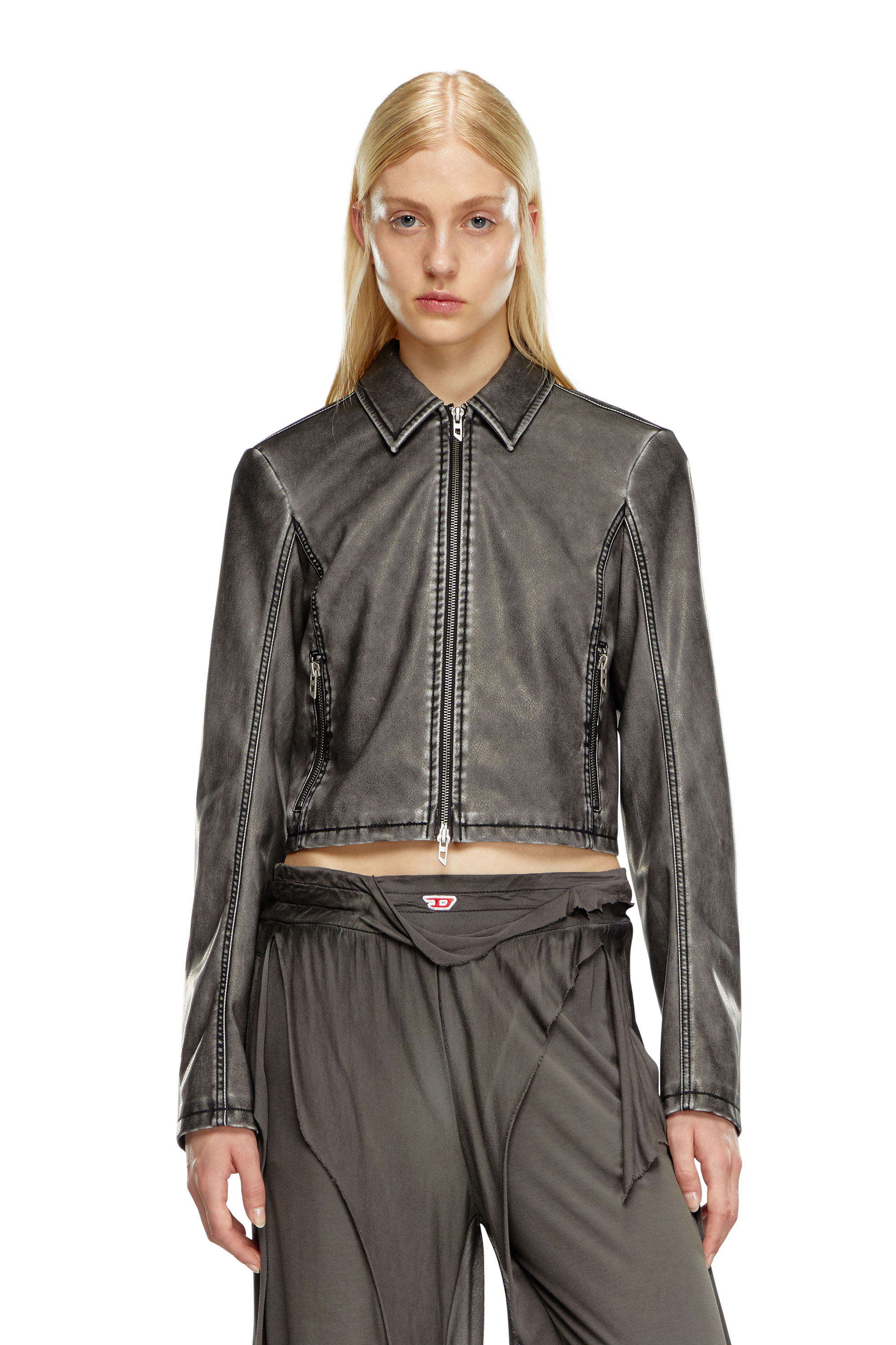 Diesel - G-OTA, Female Cropped jacket in washed tech fabric in ブラック - Image 1