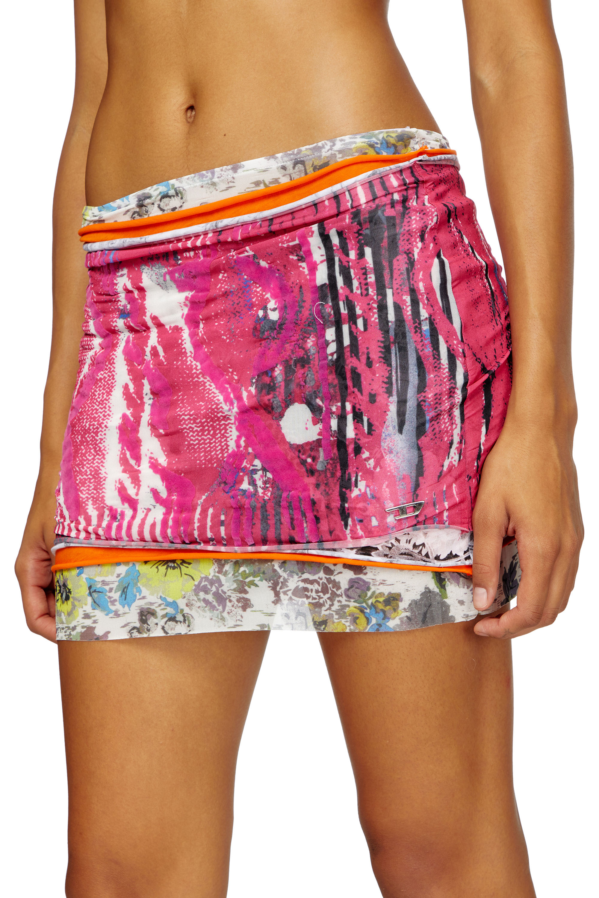 Diesel - O-PEONY, Female's Layered miniskirt with Peony pop print in ピンク / ホワイト - 4