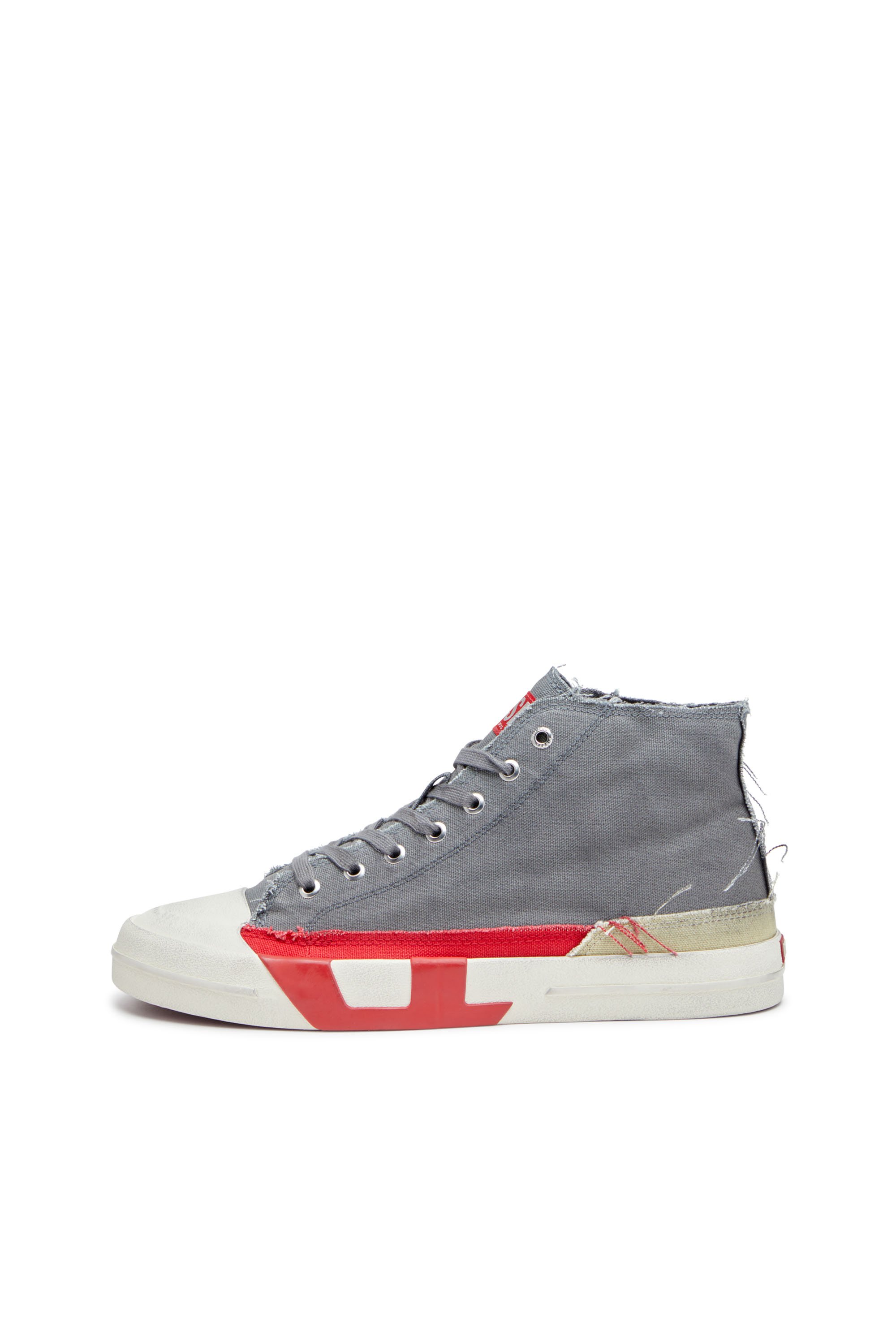 Diesel - S-D-VERSE MID, Male's S-D-Verse-Dirty-effect high-top canvas sneakers in グレー/レッド - 7