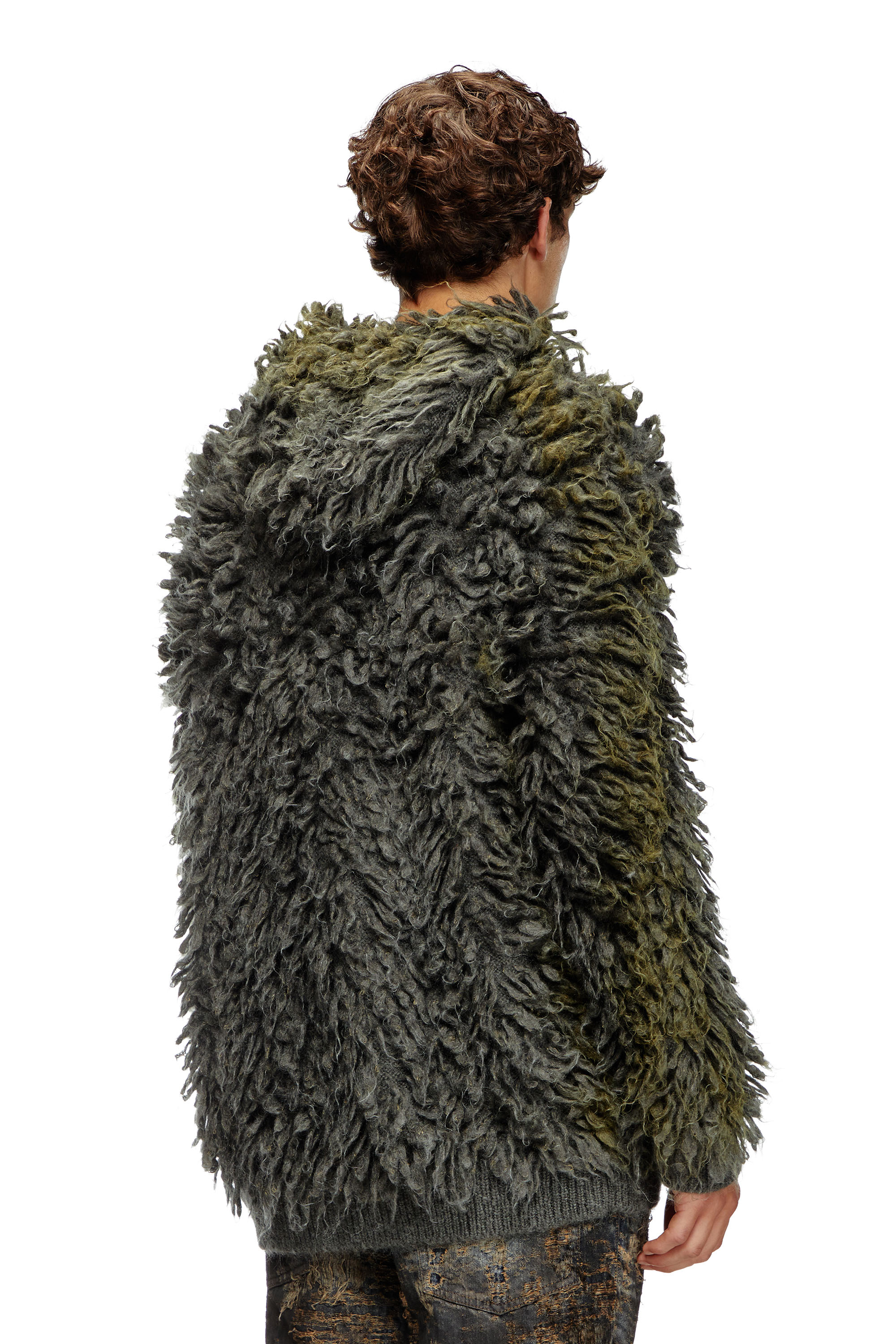 Diesel - K-WHITMAN, Male's Hooded cardigan in shaggy knit in ダークグレー - 4