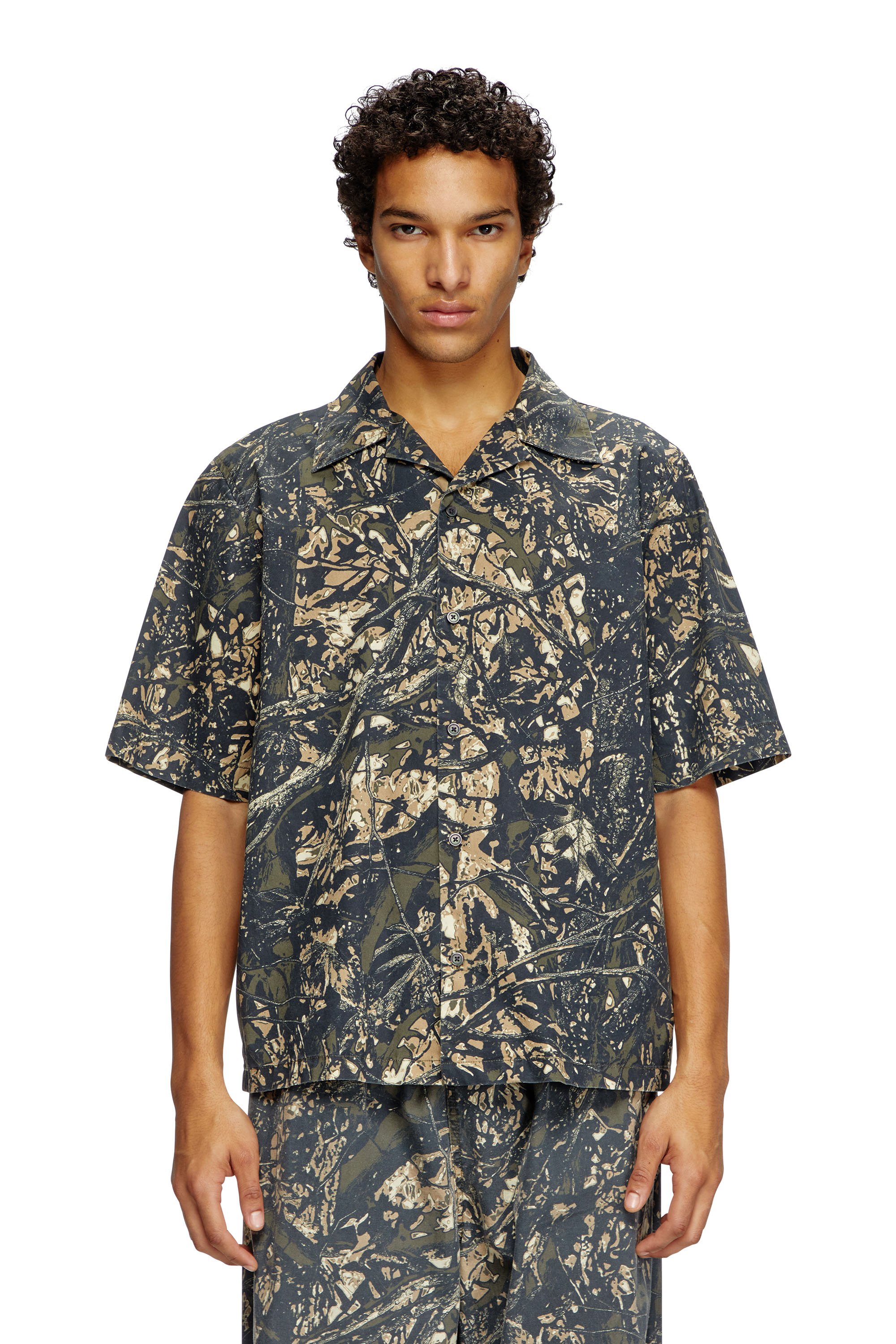 Diesel - S-LINT, Male's Short sleeved shirt with camo print in ブラウン/グリーン - 1