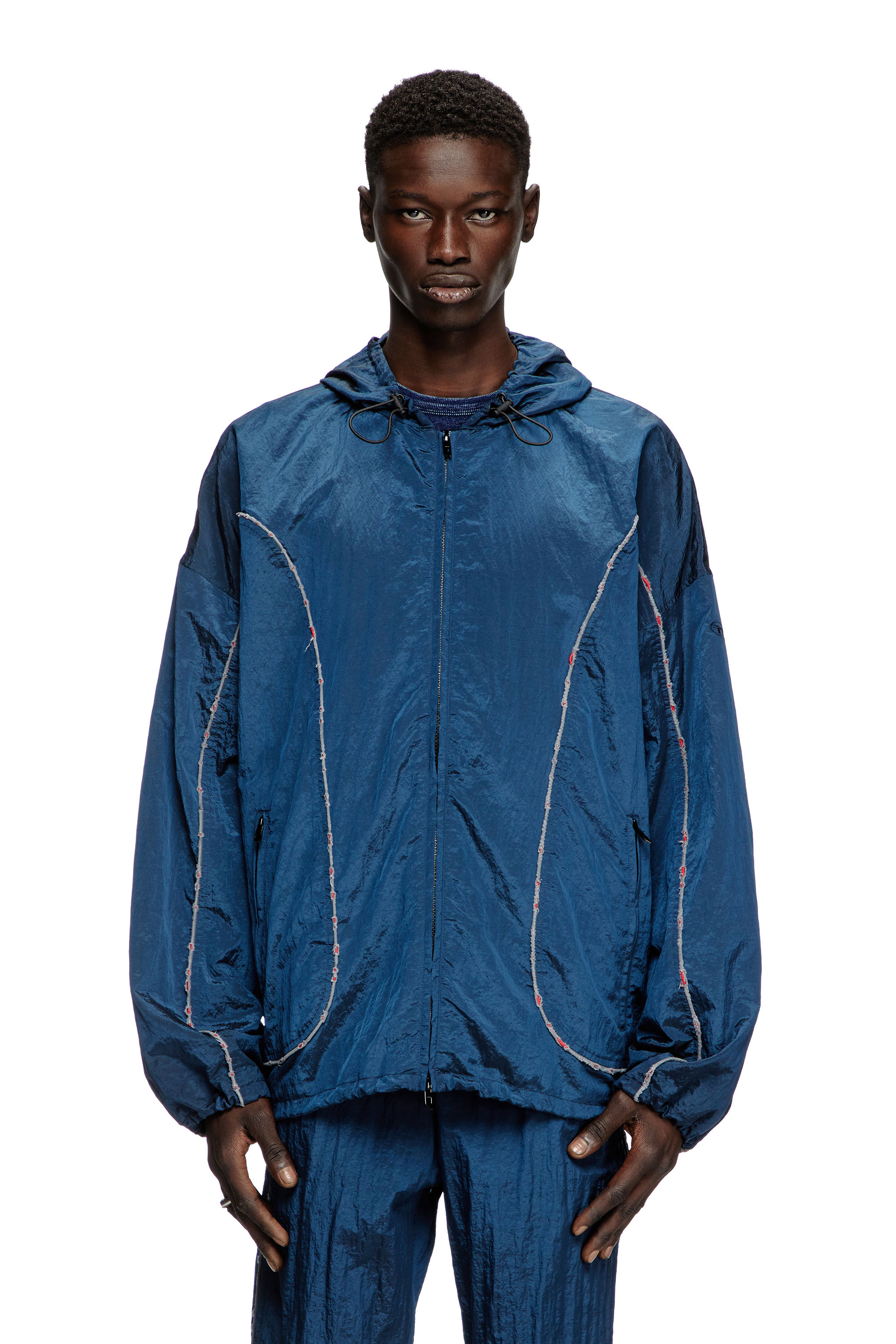 Diesel - J-ANTHEIT, Male's Windbreaker with destroyed piping in ブルー - 1