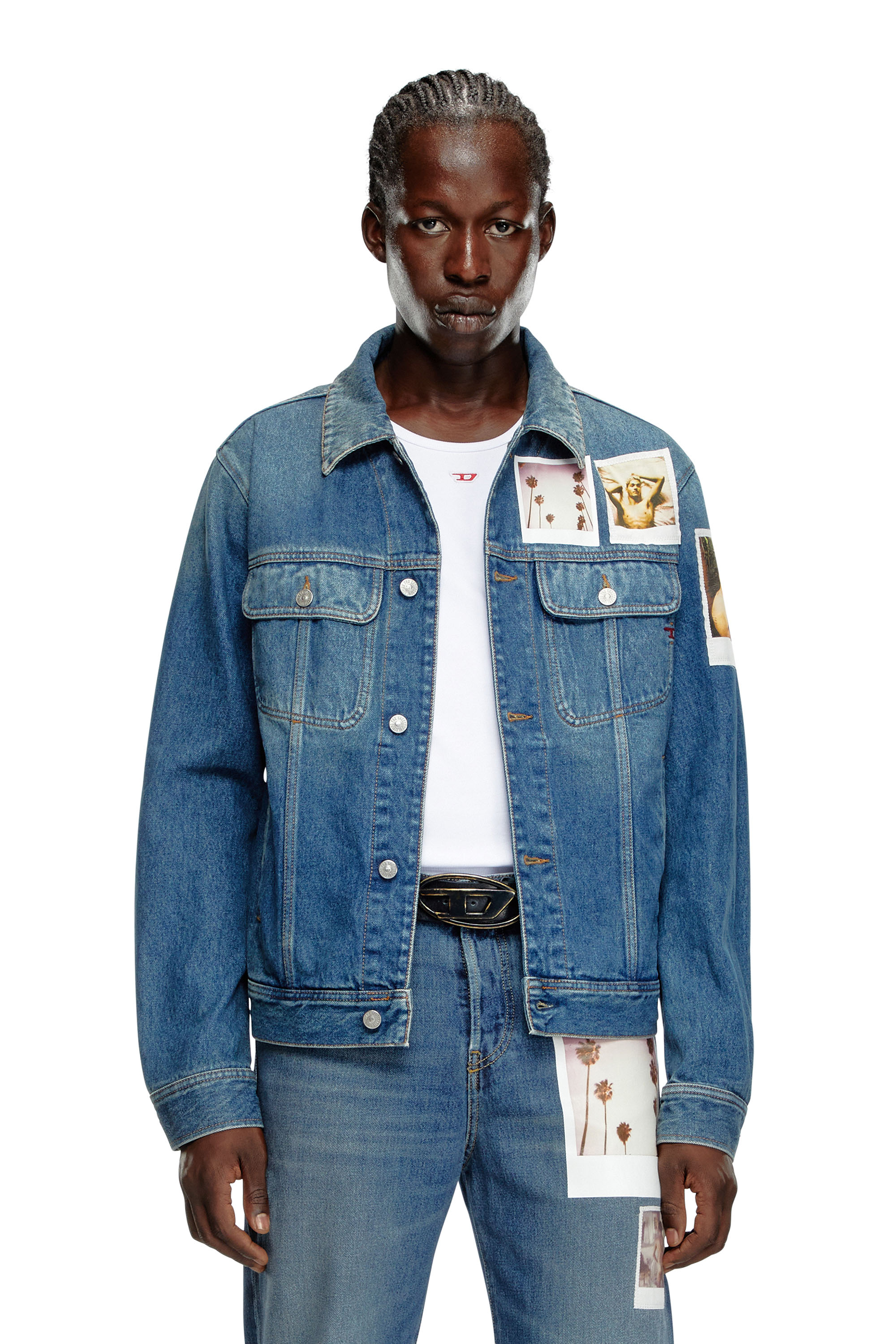Diesel - PR-D-BARCY, Unisex Trucker jacket with polaroid patches in ブルー - Image 2