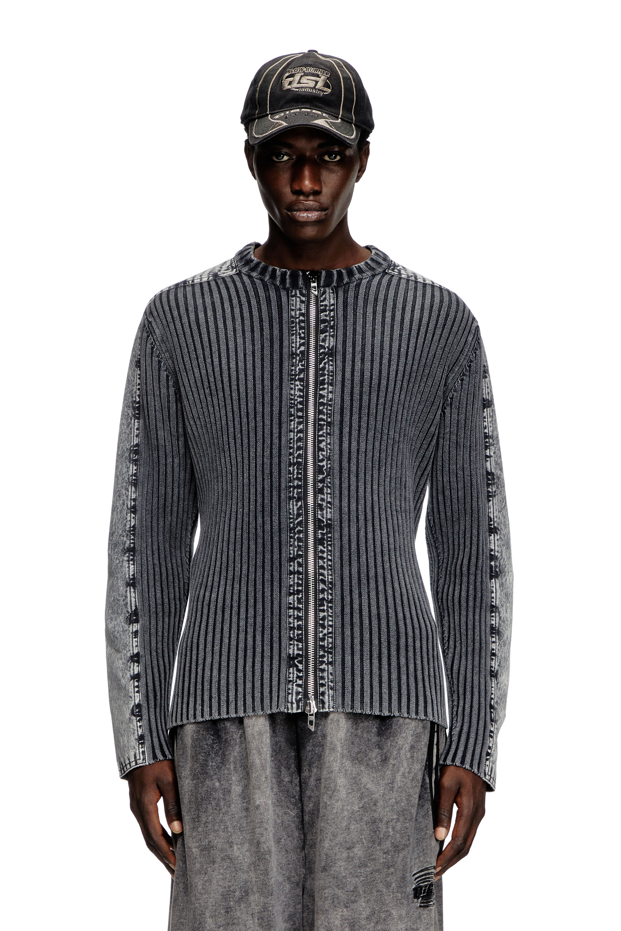 Diesel - K-MATTY, Male's Zip-up cardigan with contrast panels in ダークグレー - 1