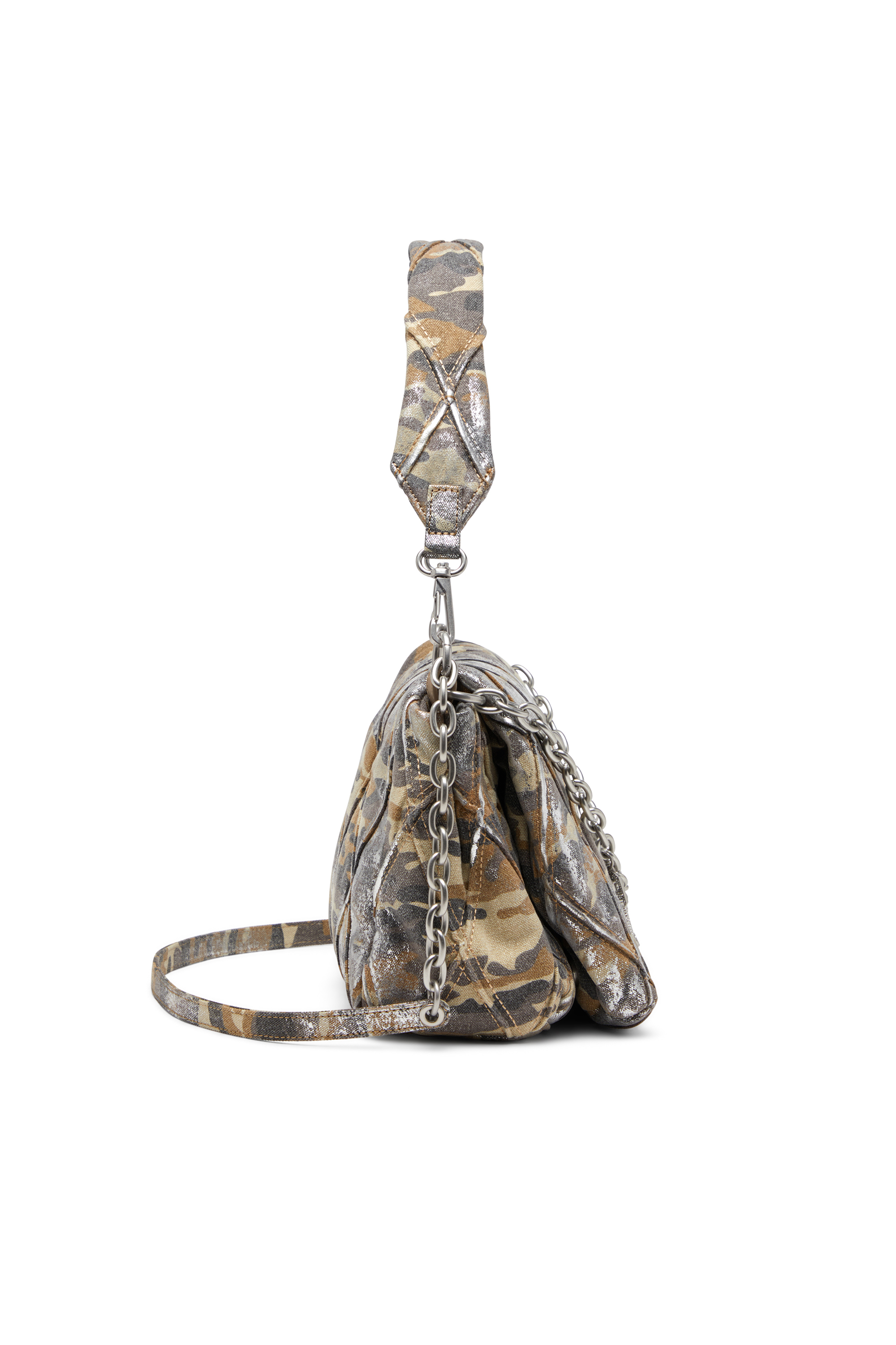 Diesel - CHARM-D SHOULDER M, Female's Charm-D M-Shoulder bag in metallic camo canvas in マルチカラー/ブラウン - 3