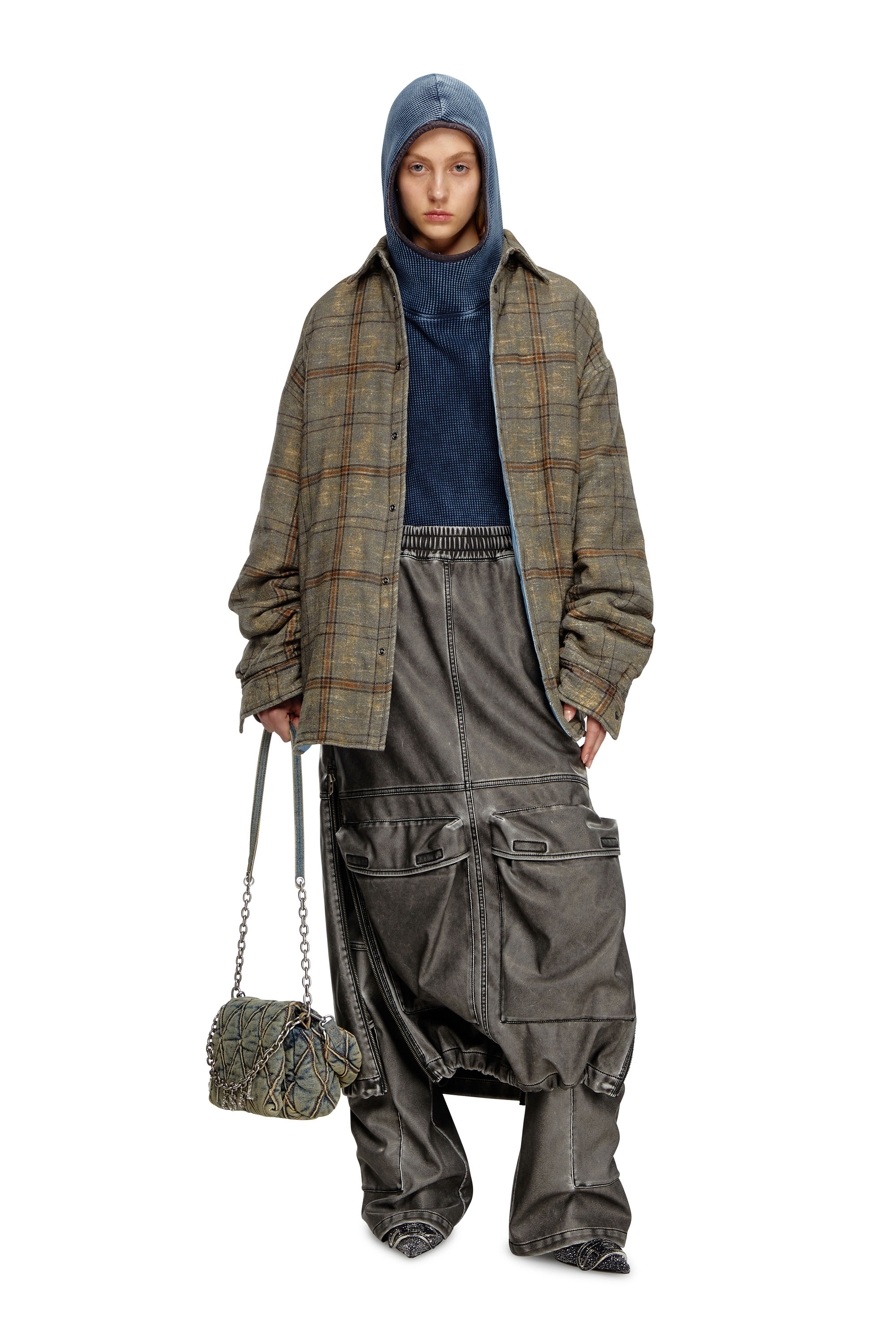 Diesel - O-DYSSEY-P1, Female Long skirt in washed tech fabric in グレー - Image 2