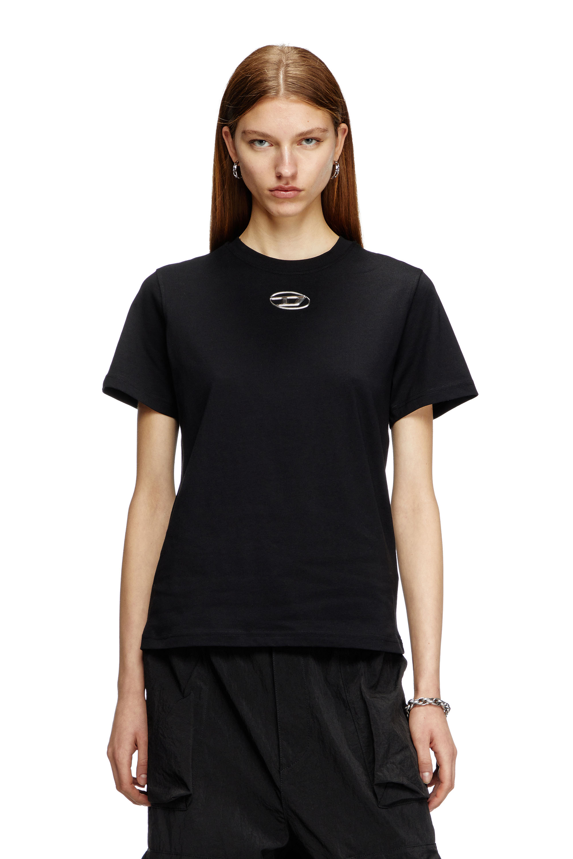 Diesel - T-REGS-OD-Q1, Female's Regular fit T-shirt with cut-out Oval D in ブラック - 1