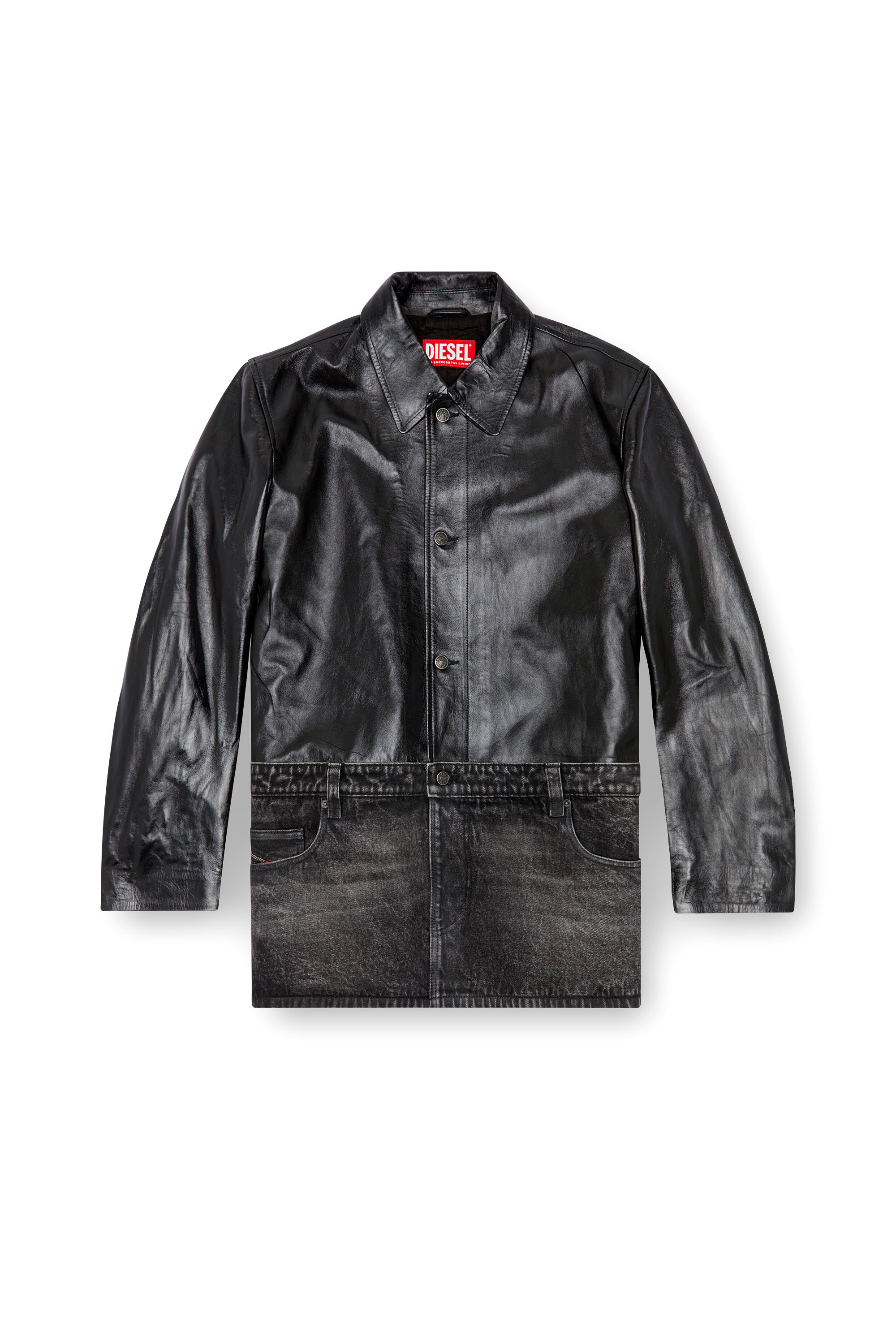 Diesel - L-BRETCH, Male Leather and denim shirt jacket in ブラック - Image 2