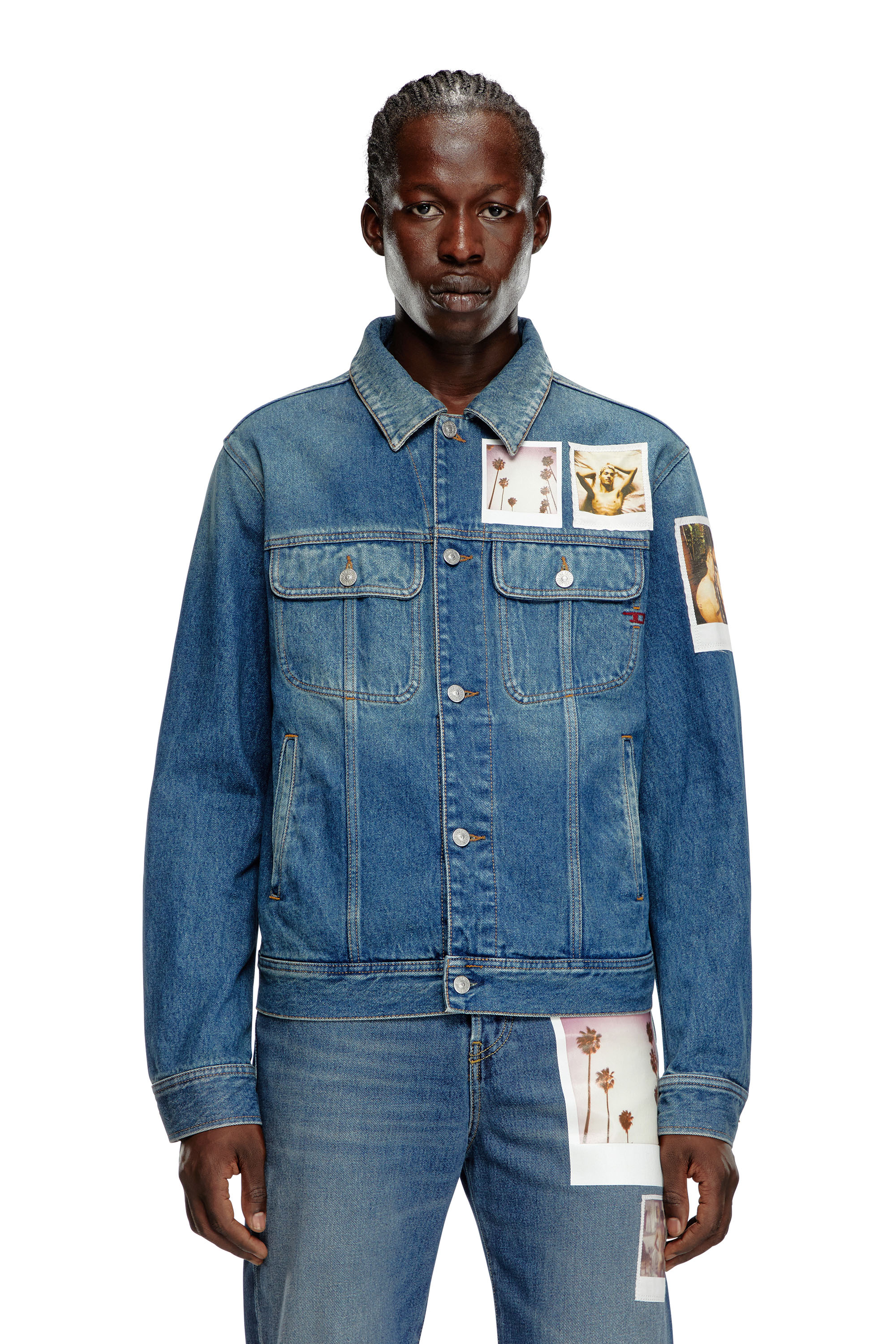 Diesel - PR-D-BARCY, Unisex Trucker jacket with polaroid patches in ブルー - Image 5