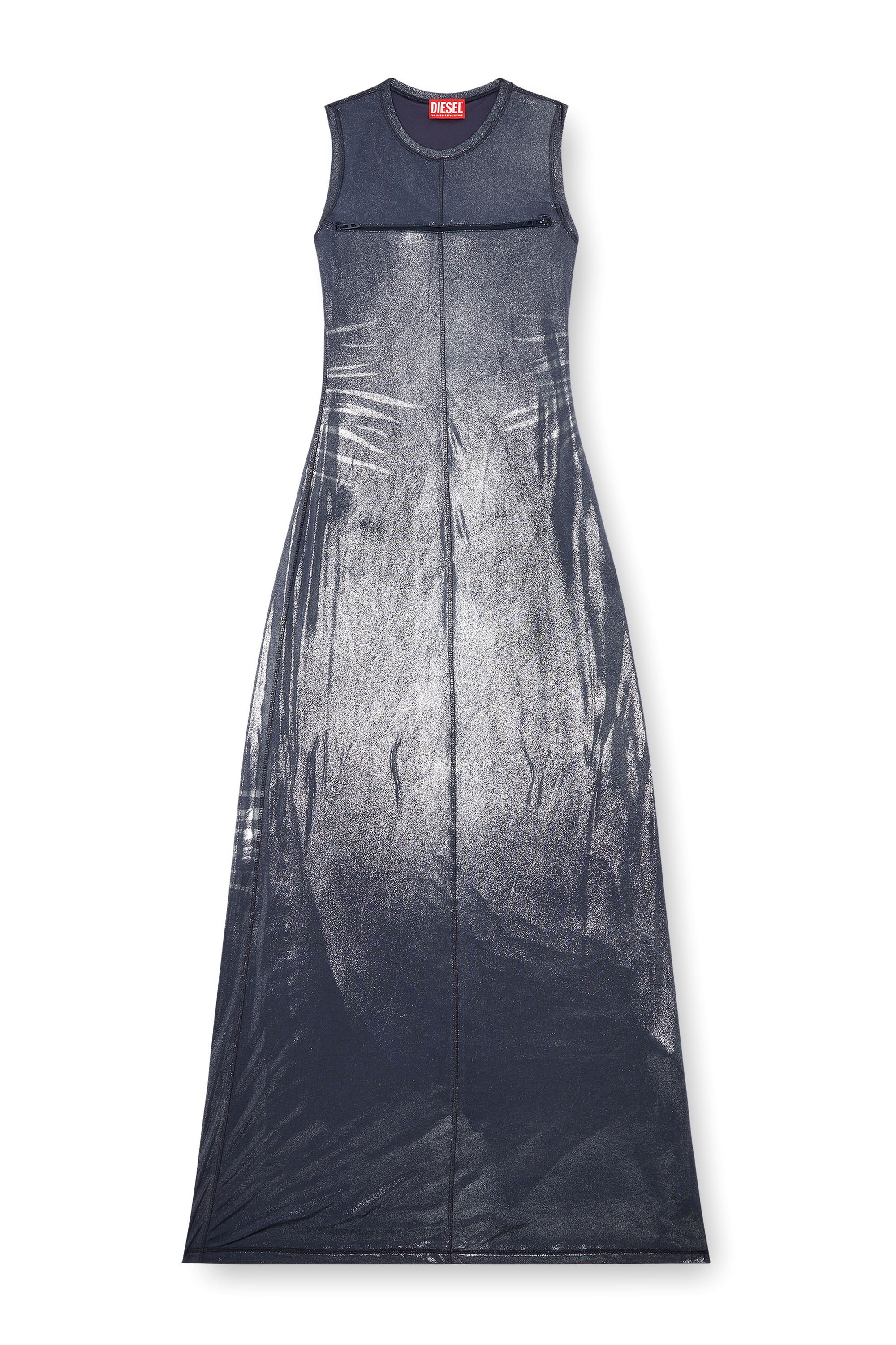 Diesel - D-VETY, Female Long metallic dress with zip details in ブルー - Image 4