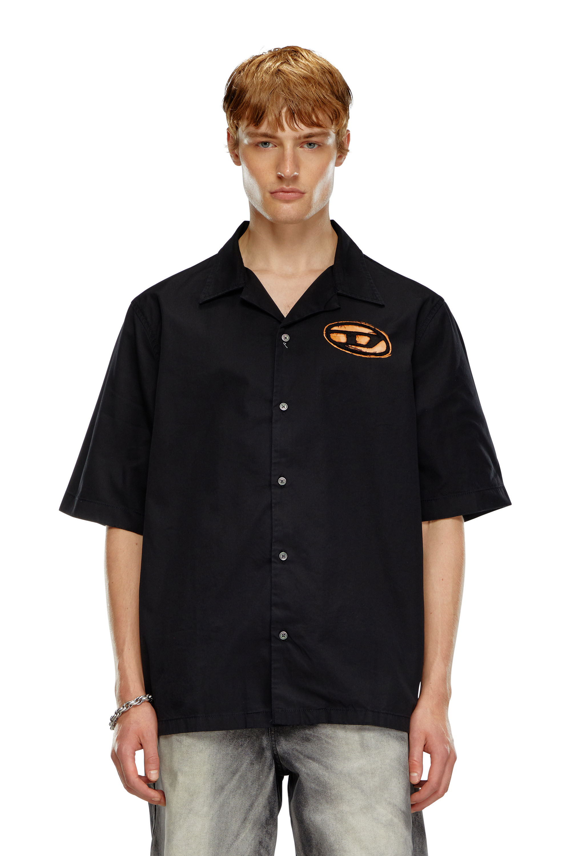 Diesel - S-STAN-BLEACH, Male Bowling shirt with bleached effect in ブラック - Image 1