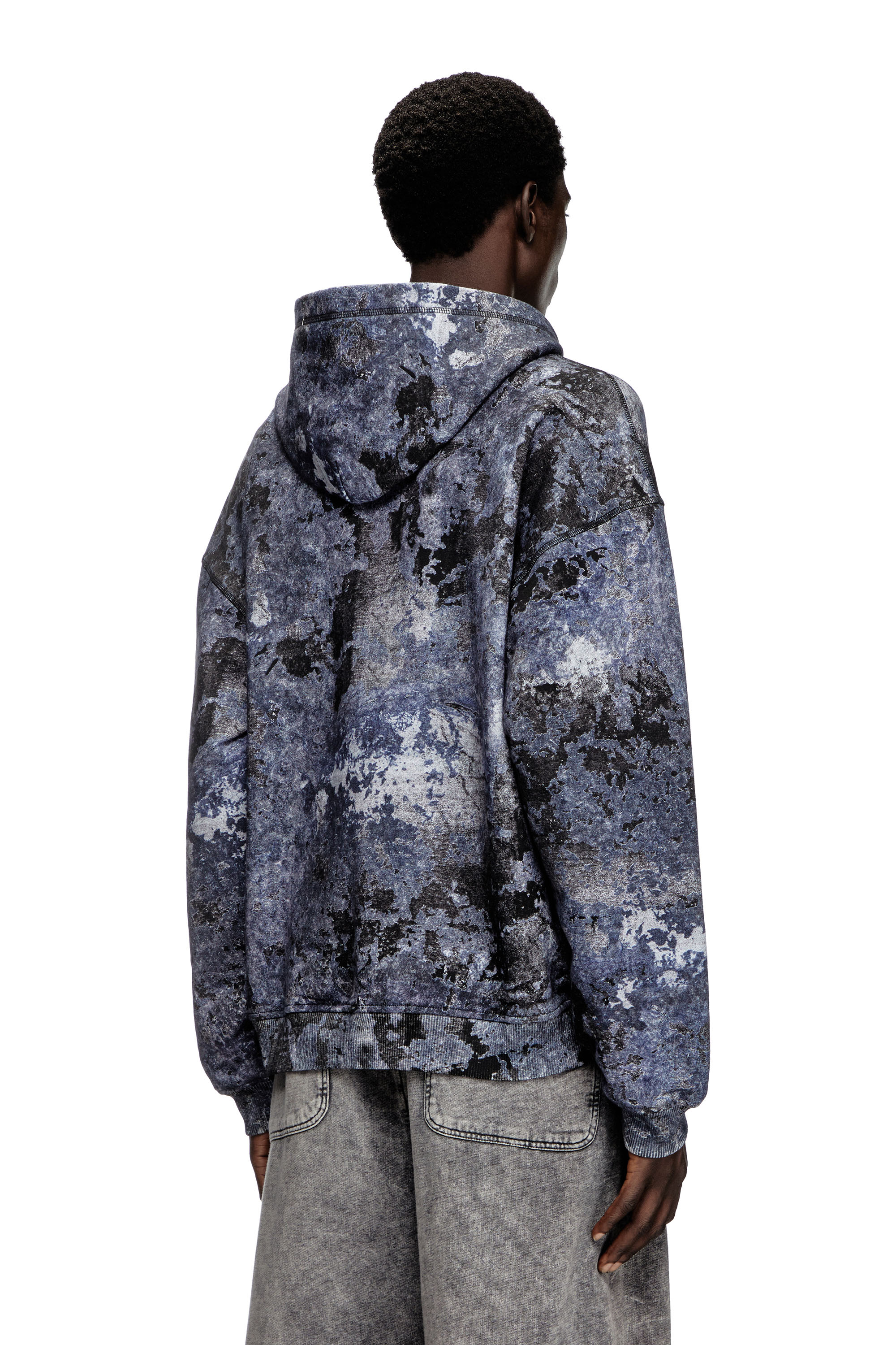 Diesel - S-BOXT-HOOD-R8, Male's Marble-effect burnout hoodie in ブルー - 4