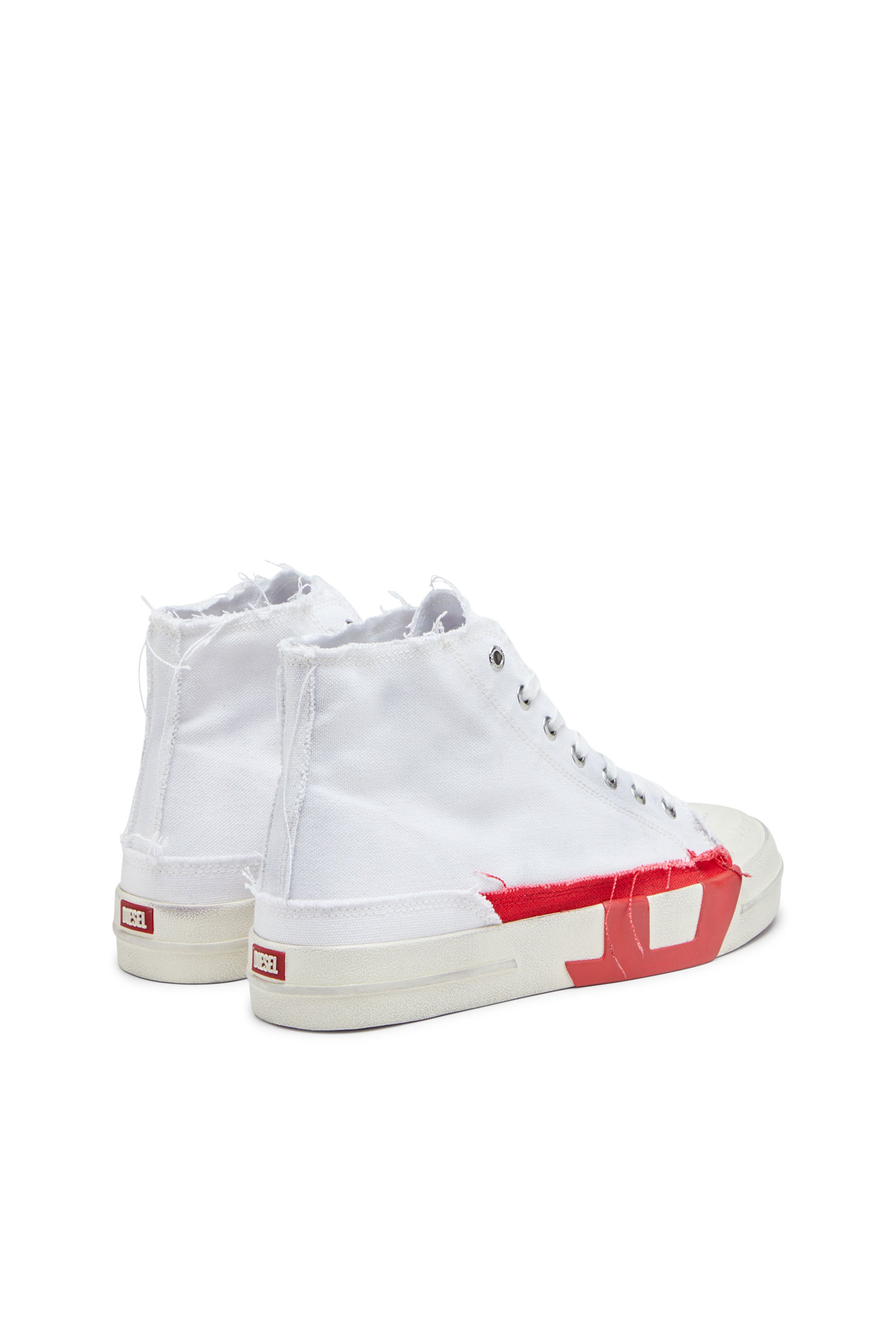 Diesel - S-D-VERSE MID, Male's S-D-Verse-Dirty-effect high-top canvas sneakers in ホワイト/レッド/ブルー - 3