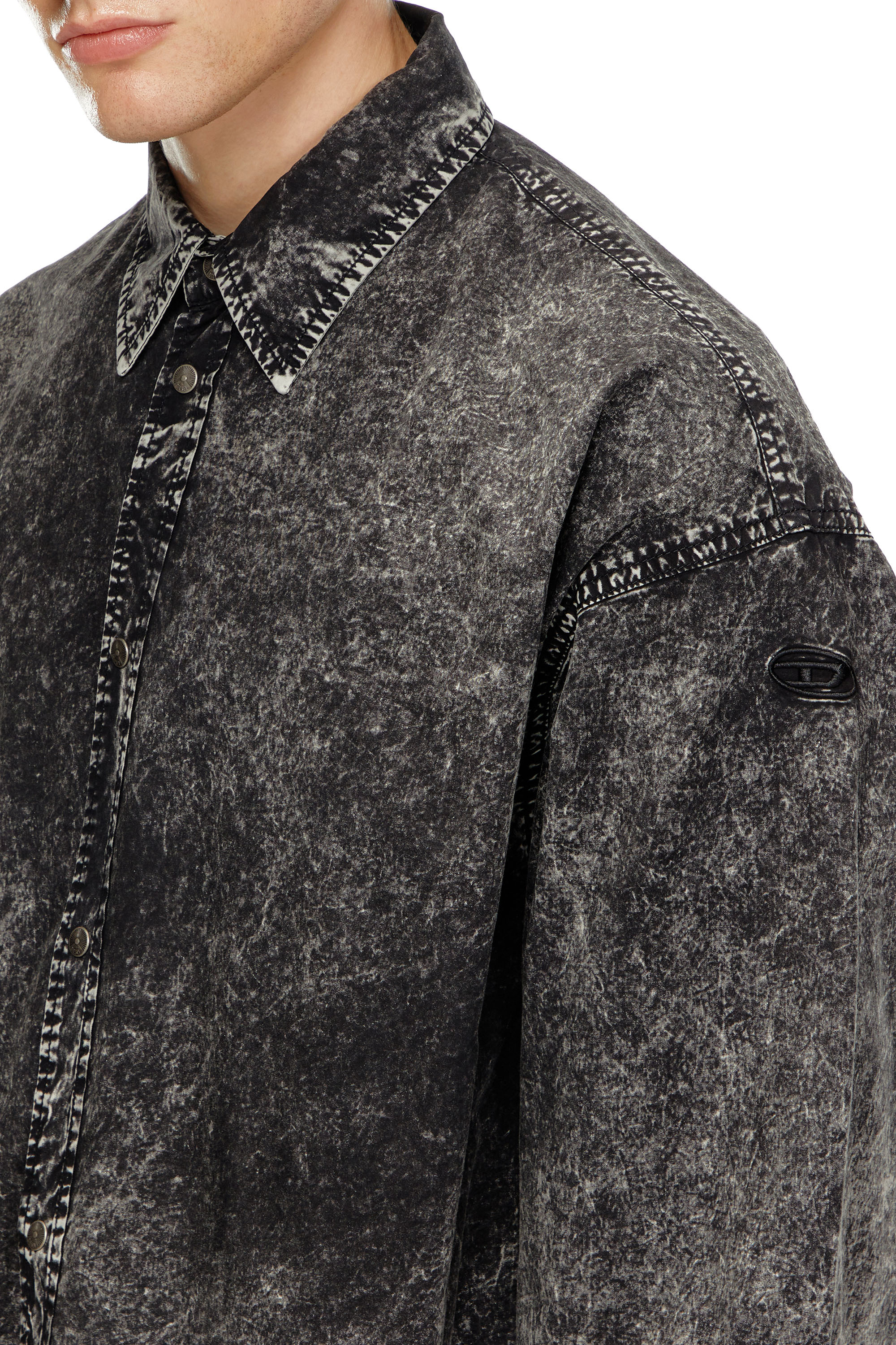Diesel - S-VEKEN, Male Shirt in marbled cotton in ブラック - Image 5