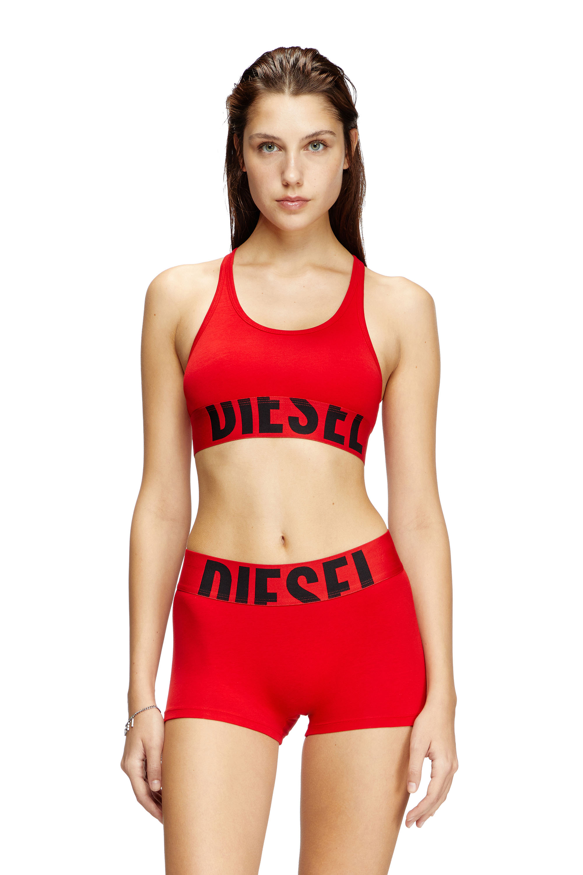 Diesel - UFSB-COTTON-RACE-BRALETTE-XL, Female's Sports bra with cut-off logo in レッド - 1