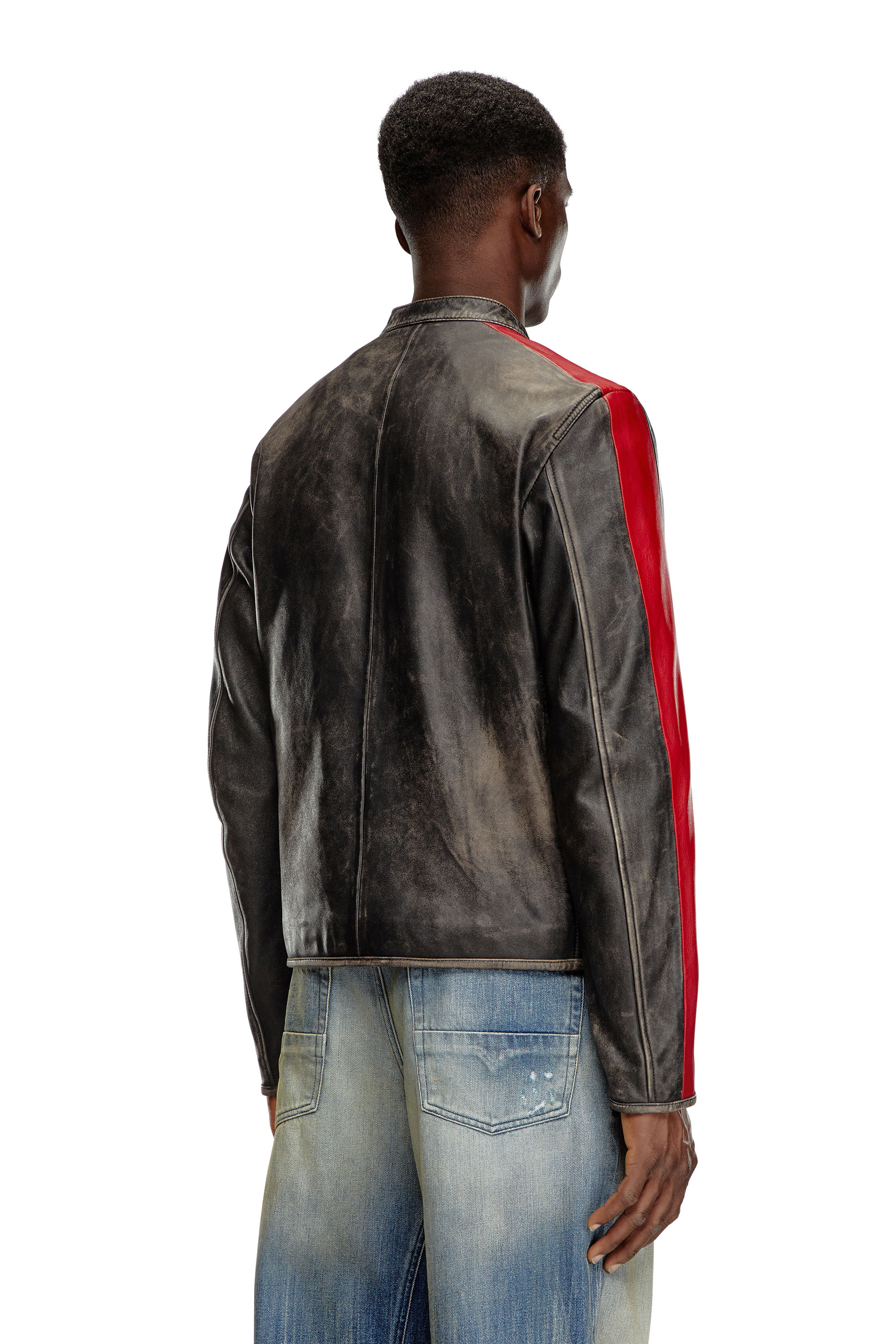 Diesel - L-RENN, Male Leather jacket with contrasting stripes in マルチカラー - Image 4