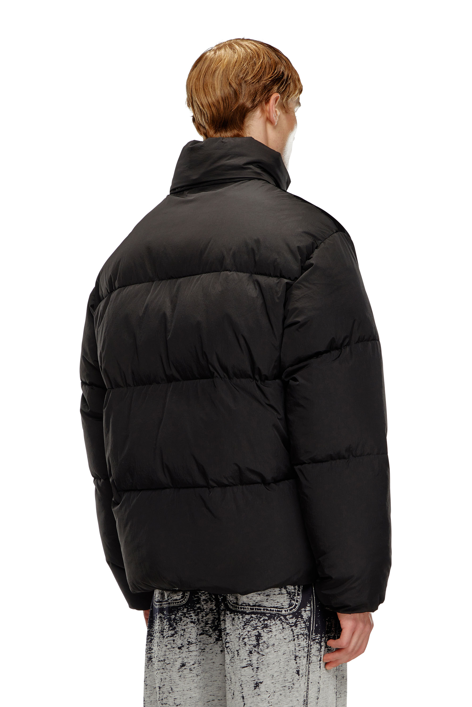 Diesel - W-RAVEEL, Male's Hooded down jacket in wrinkled nylon in ブラック - 4