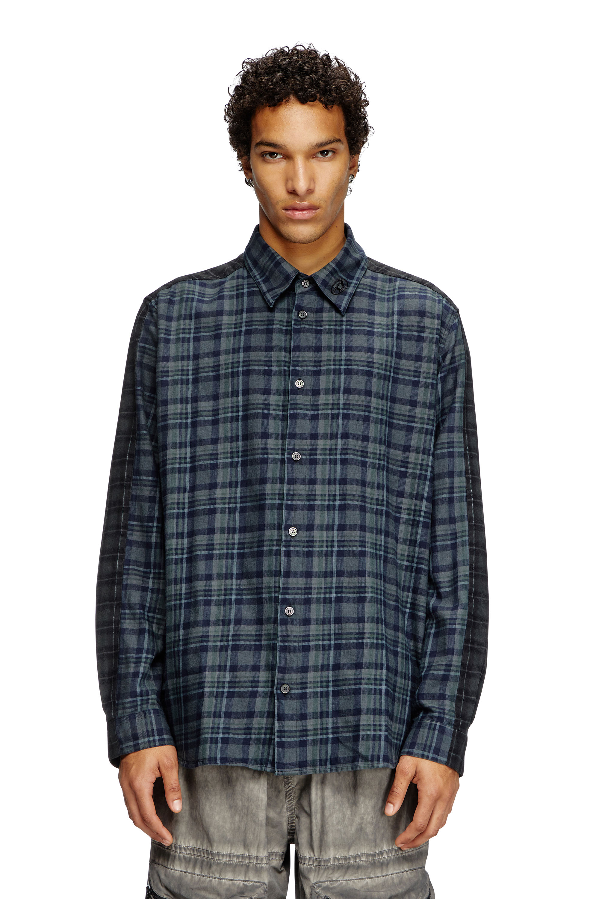 Diesel - S-SIMPLY-CHECK, Male's Spliced check flannel shirt in ブラック/ブルー - 1