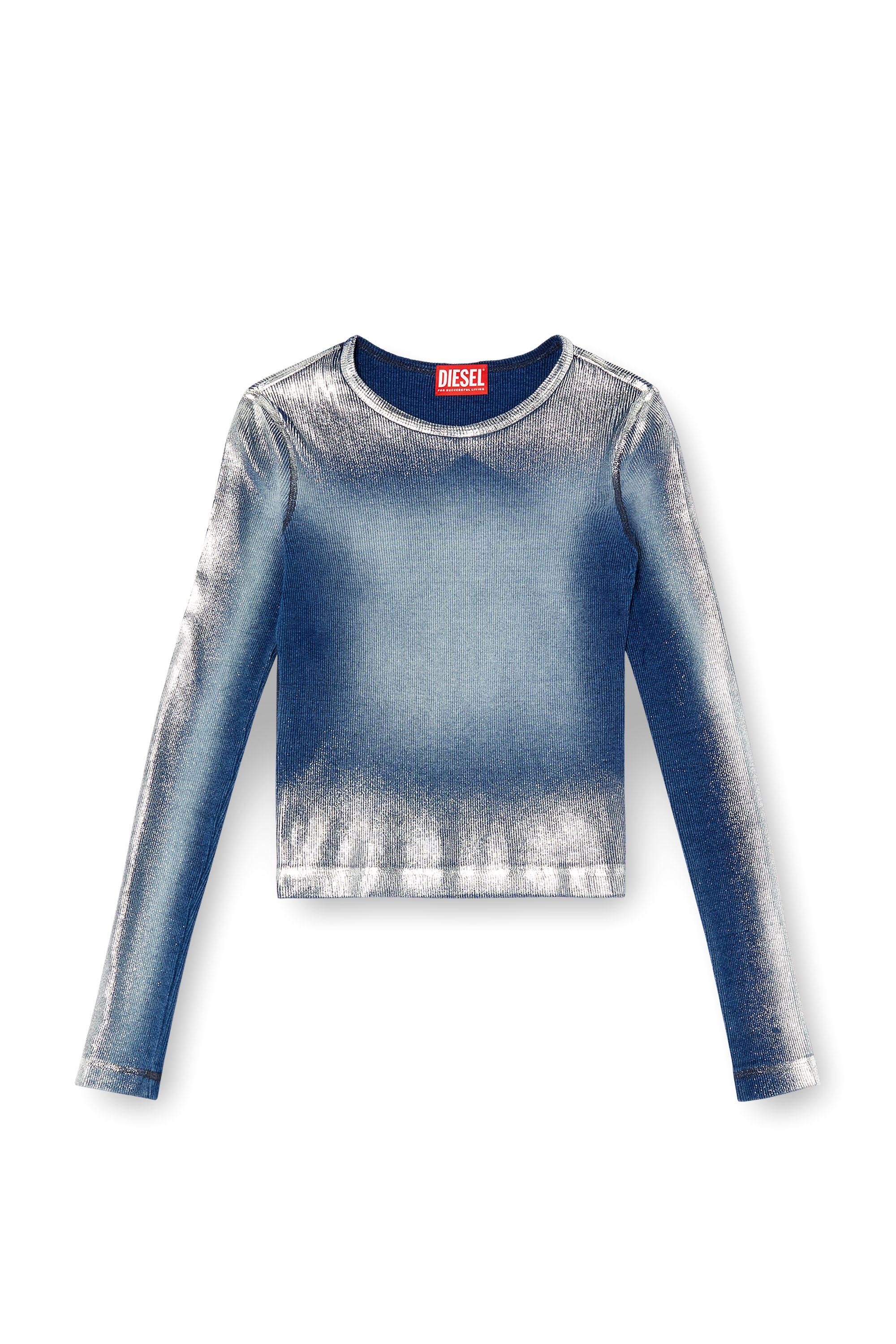 Diesel - T-BANES-NC-Q1, Female's Faded metallic long-sleeve T-shirt in ブルー - 3