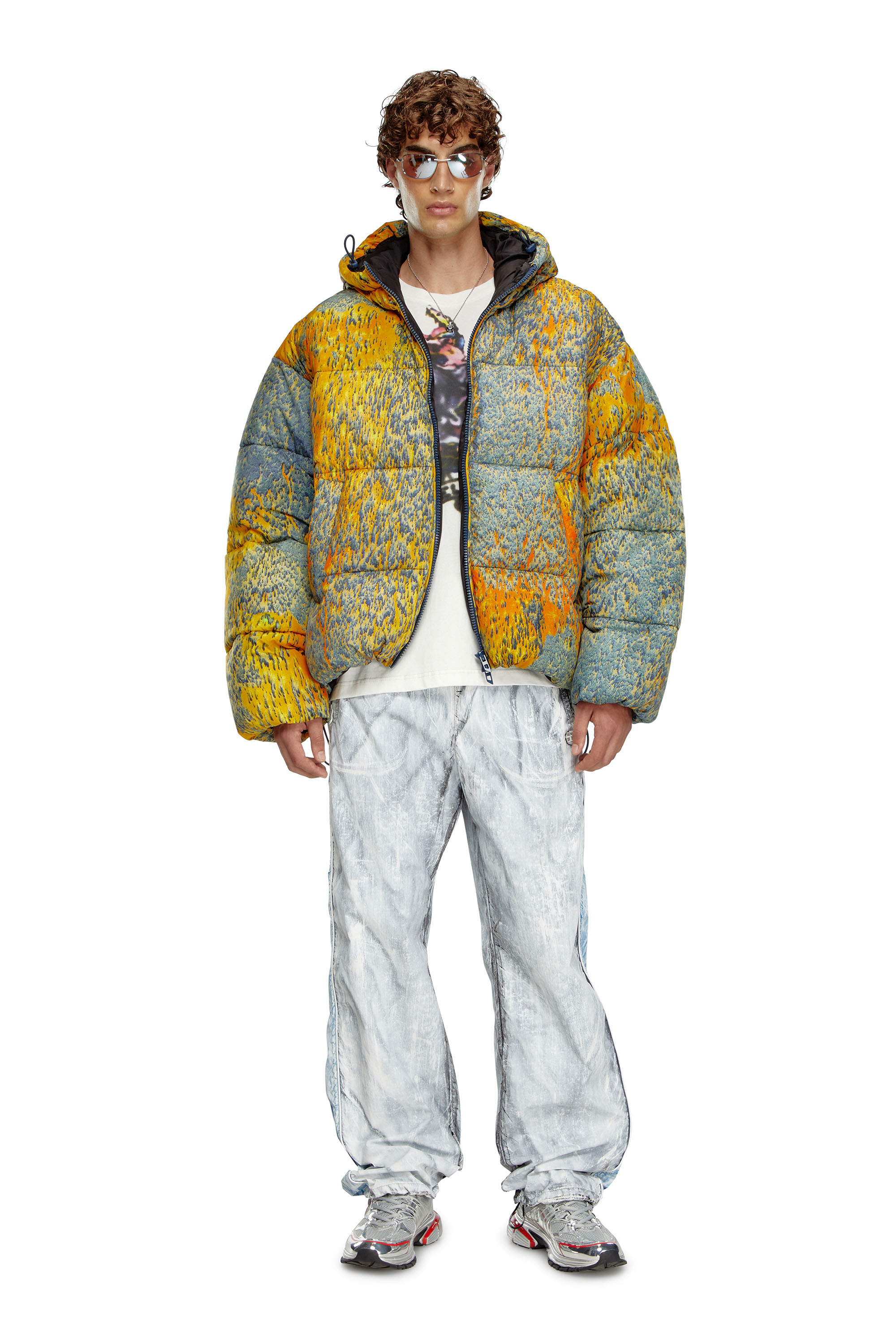 Diesel - W-BOGAERT, Male's Puffer jacket with acid rain effect in ブルー/オレンジ - 2