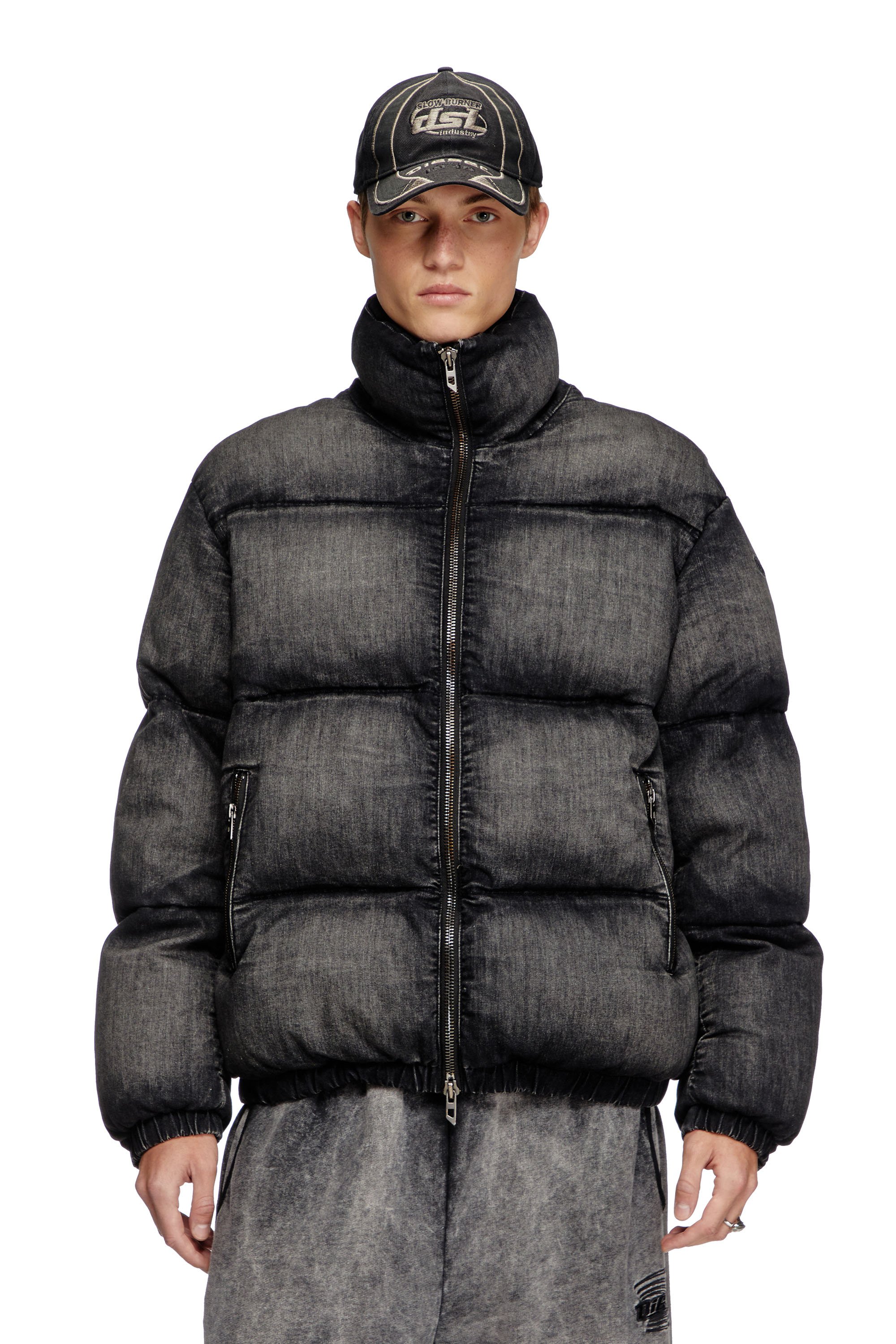 Diesel - W-MONS-A, Unisex's Faded denim puffer jacket in ブラック - 2