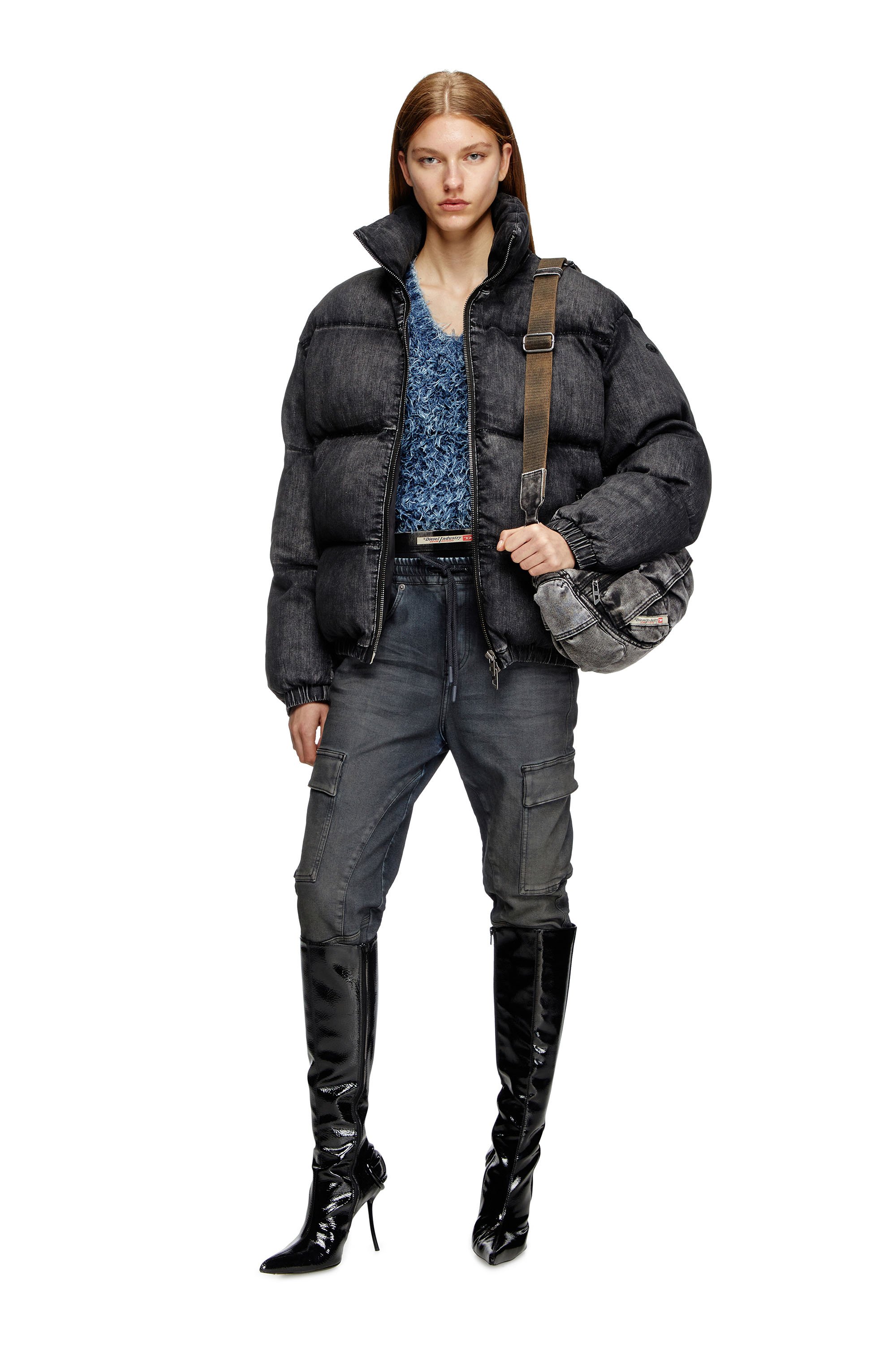 Diesel - W-MONS-A, Unisex's Faded denim puffer jacket in ブラック - 6