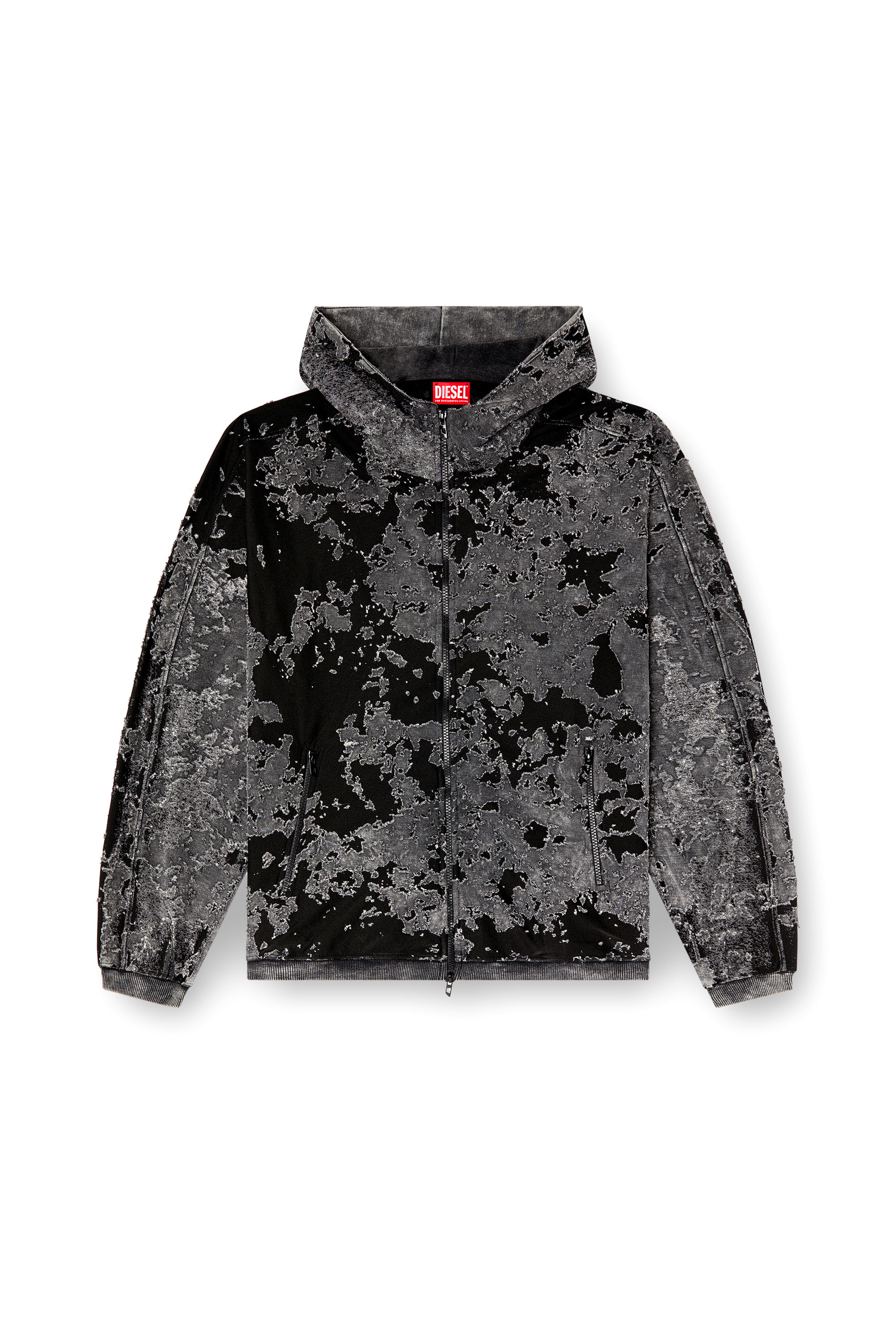 Diesel - S-IRTA, Male's Burnout hoodie with camo effect in ブラック - 3