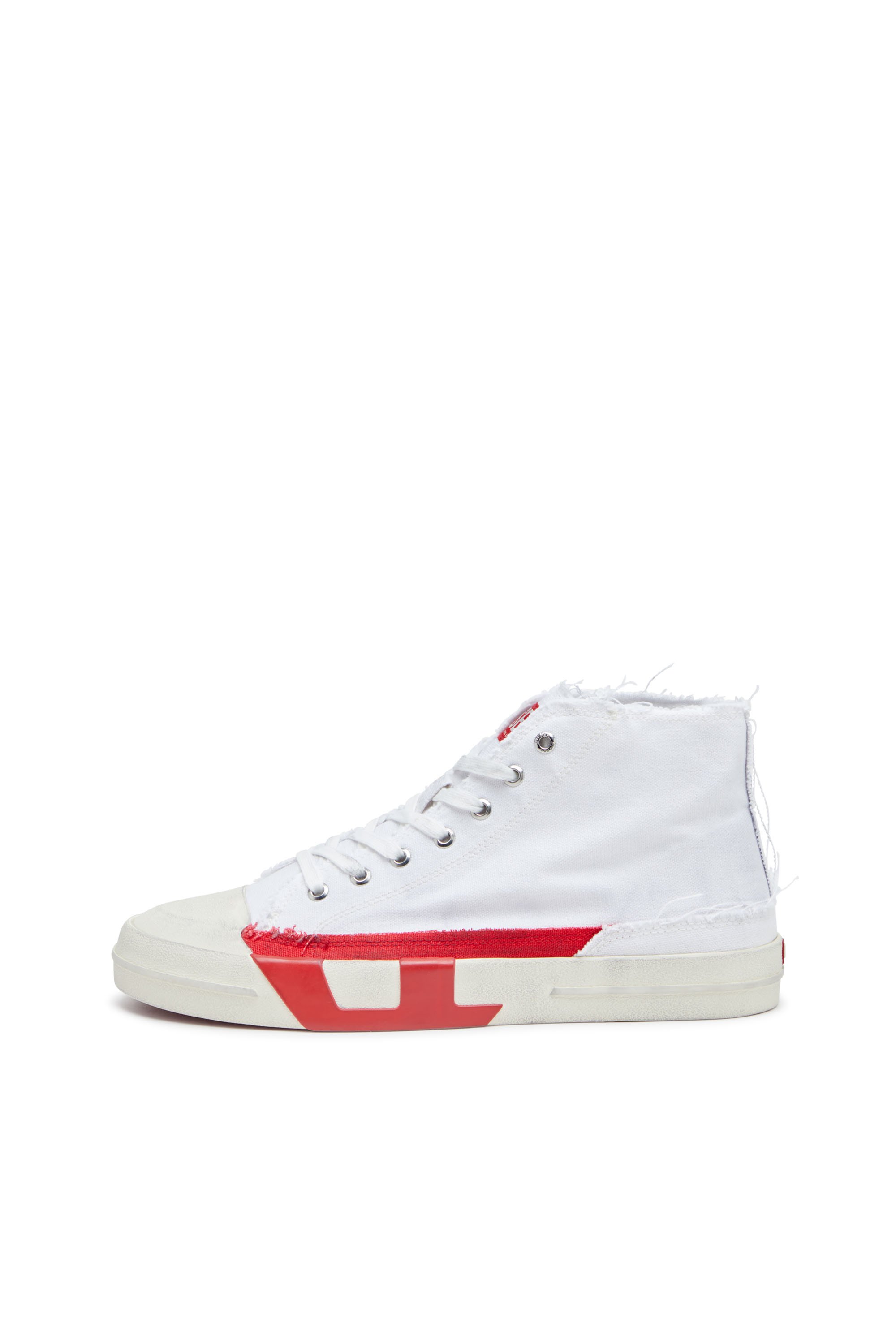 Diesel - S-D-VERSE MID, Male's S-D-Verse-Dirty-effect high-top canvas sneakers in ホワイト/レッド/ブルー - 7