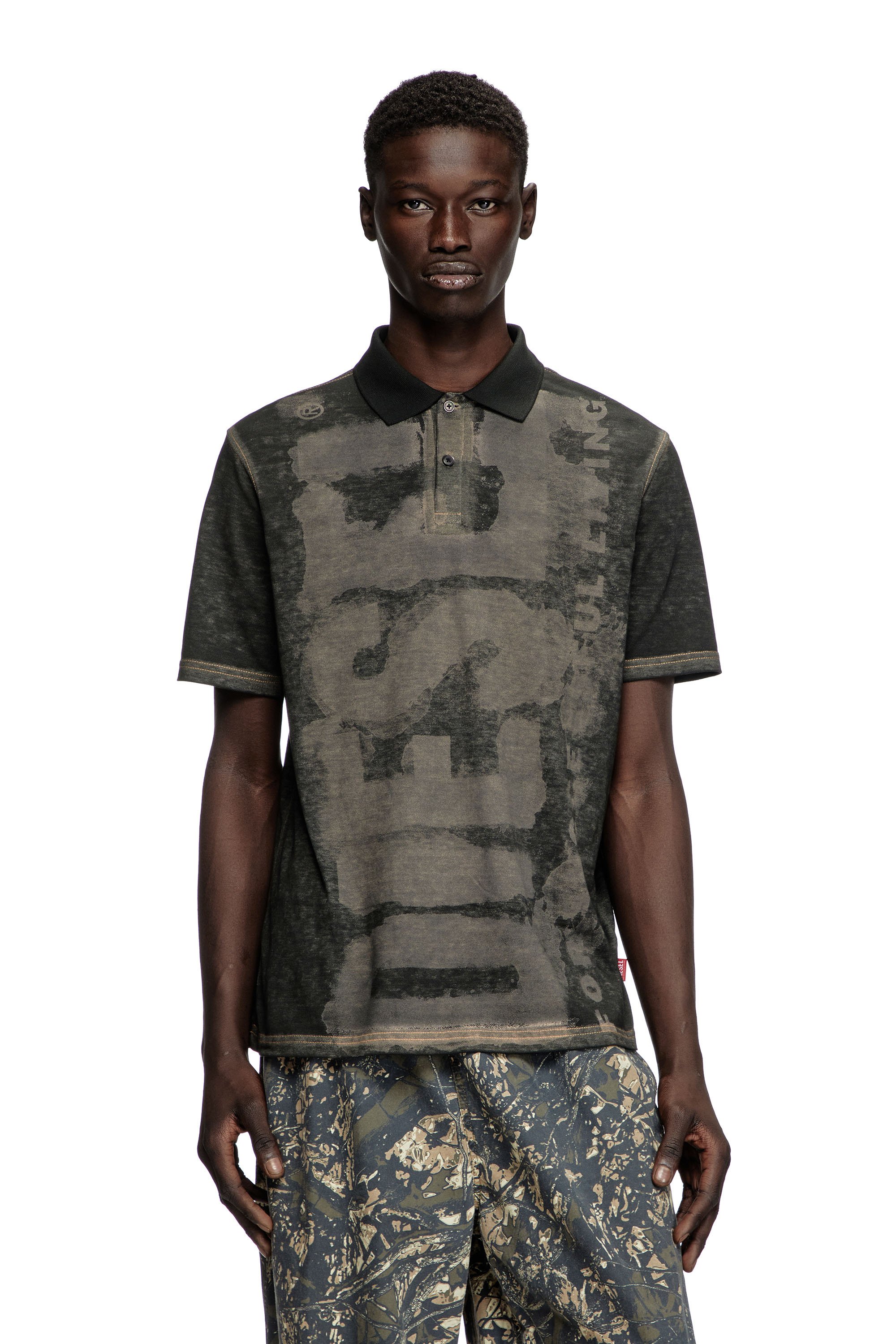 Diesel - T-REJUST-NC, Male's Polo shirt with water print logo in ブラック - 1