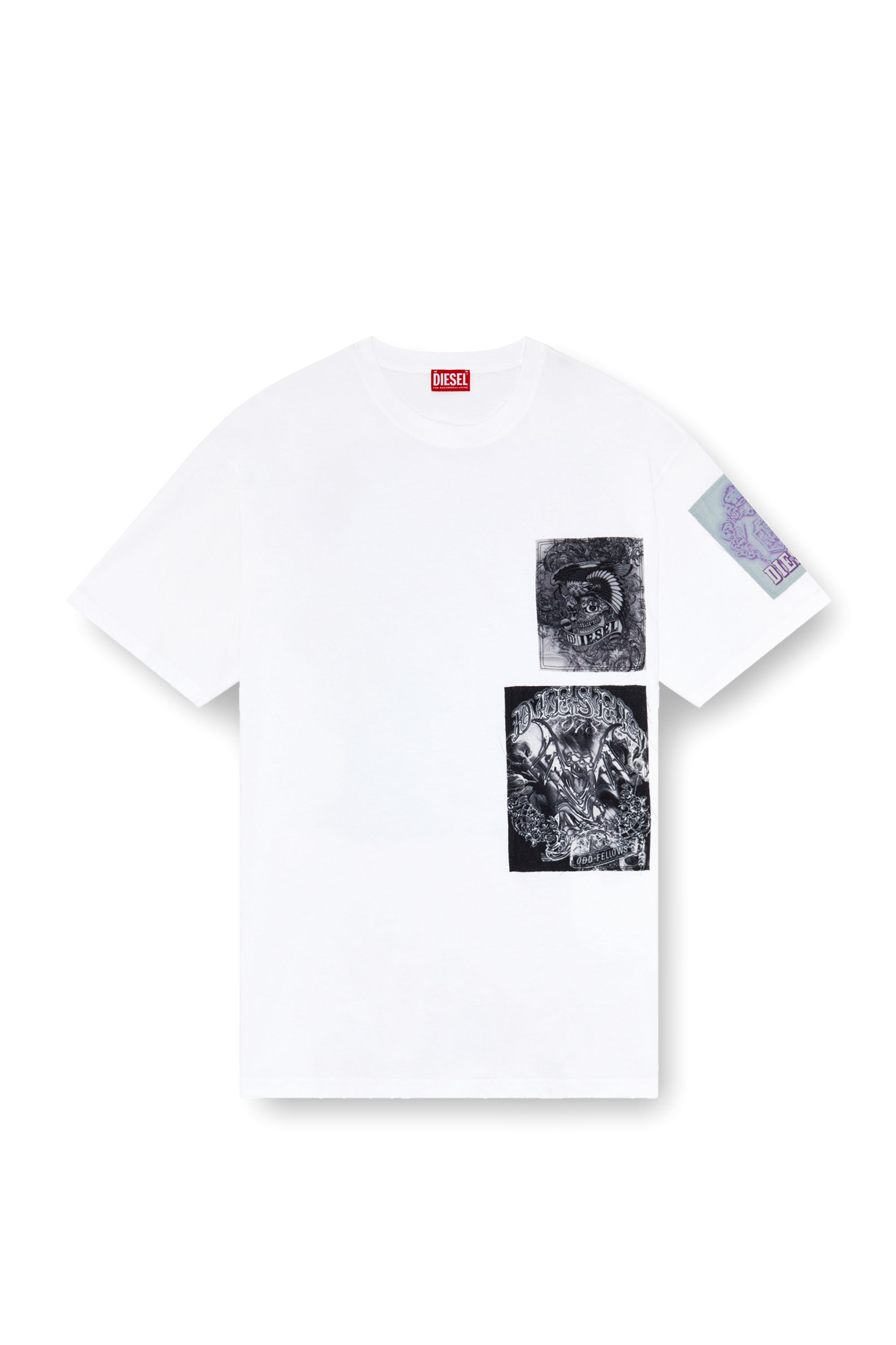 Diesel - T-BOXT-SLITS-Q10, Male T-shirt with raw-cut printed patches in ホワイト - Image 3