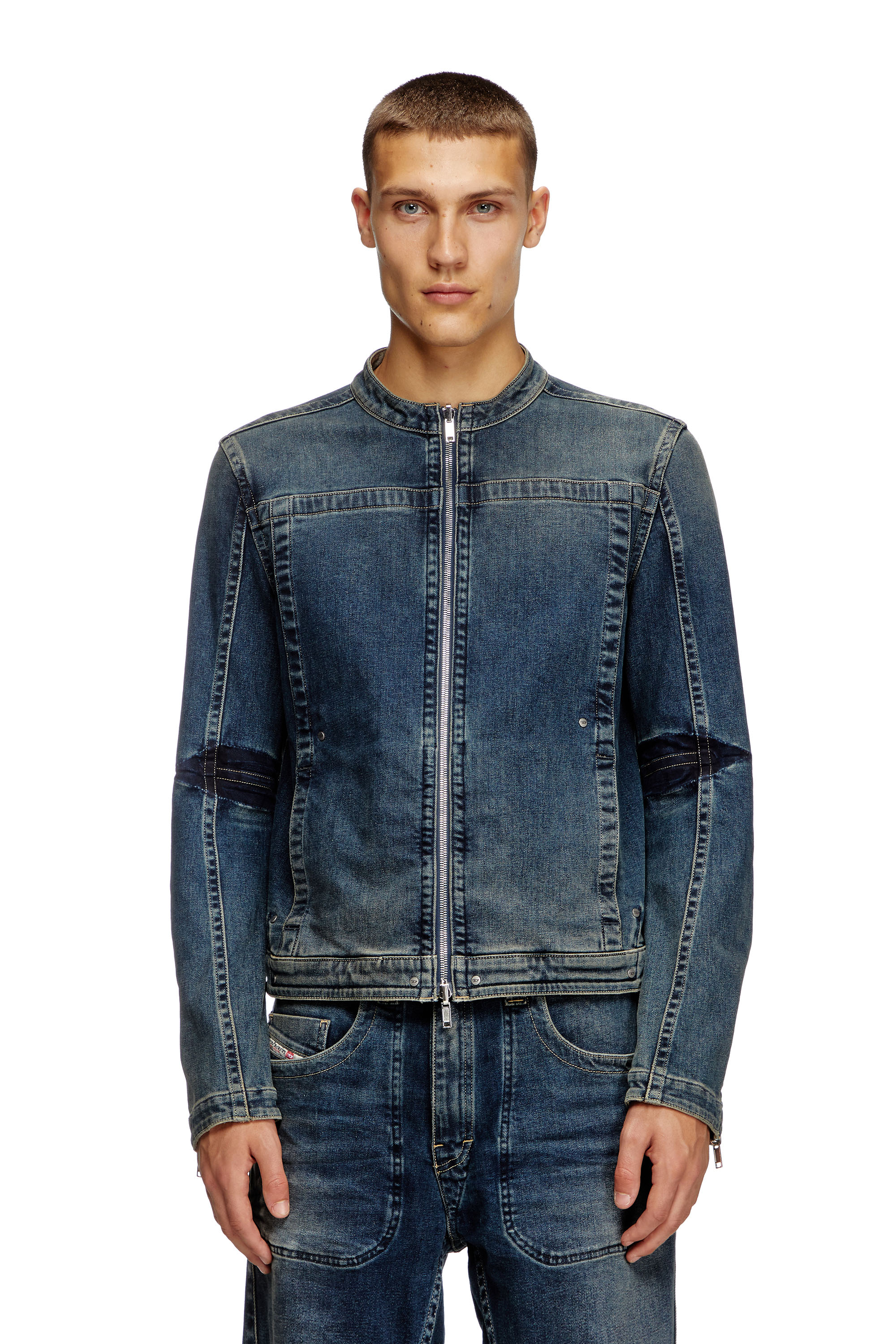 Diesel - D-GLORY-RE, Male's Moto jacket in Rehab denim in ダークブルー - 6