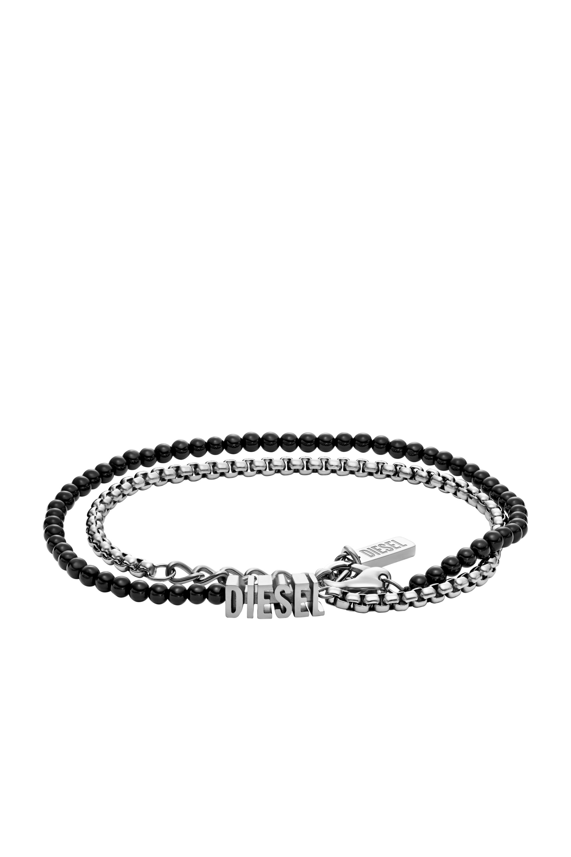 Diesel - DX1542040 JEWEL, Unisex's Black Agate Beaded Wrap Bracelet in シルバー/ブラック - 1