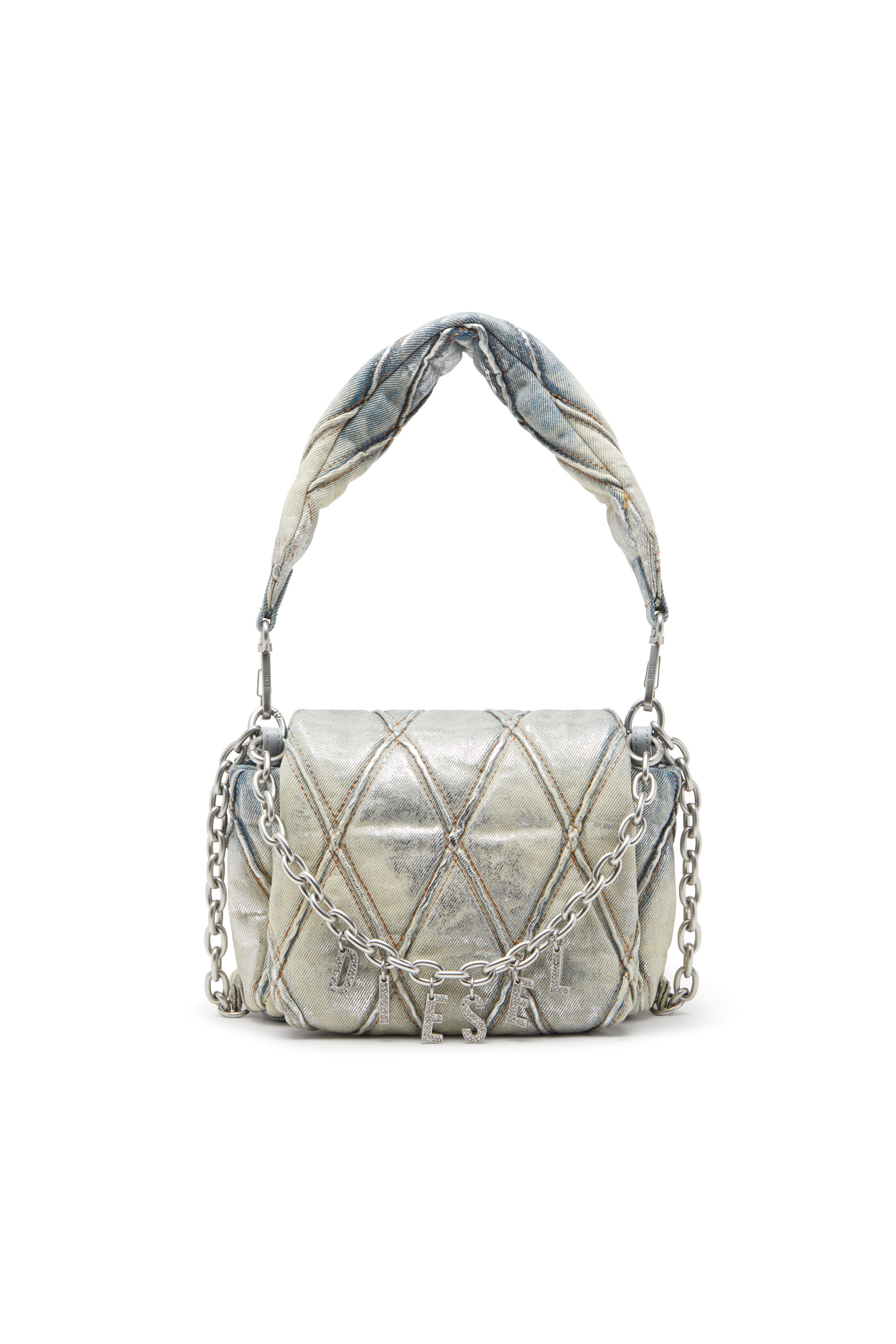 Diesel - CHARM-D SHOULDER S, Female's Charm-D S-Small shoulder bag in metallic quilted denim in シルバー/ブルー - 1