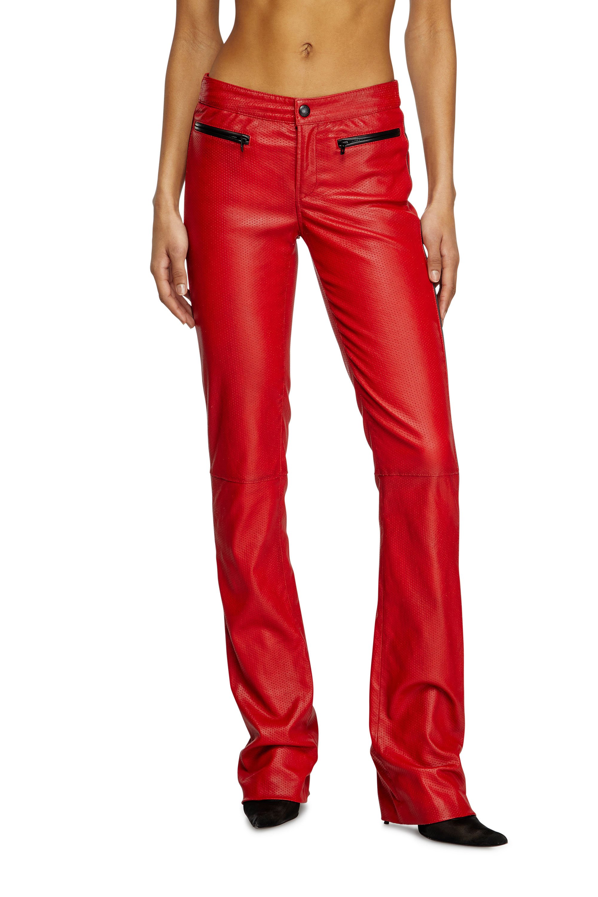 Diesel - L-INSEY, Female's Biker pants in perforated stretch leather in レッド - 1