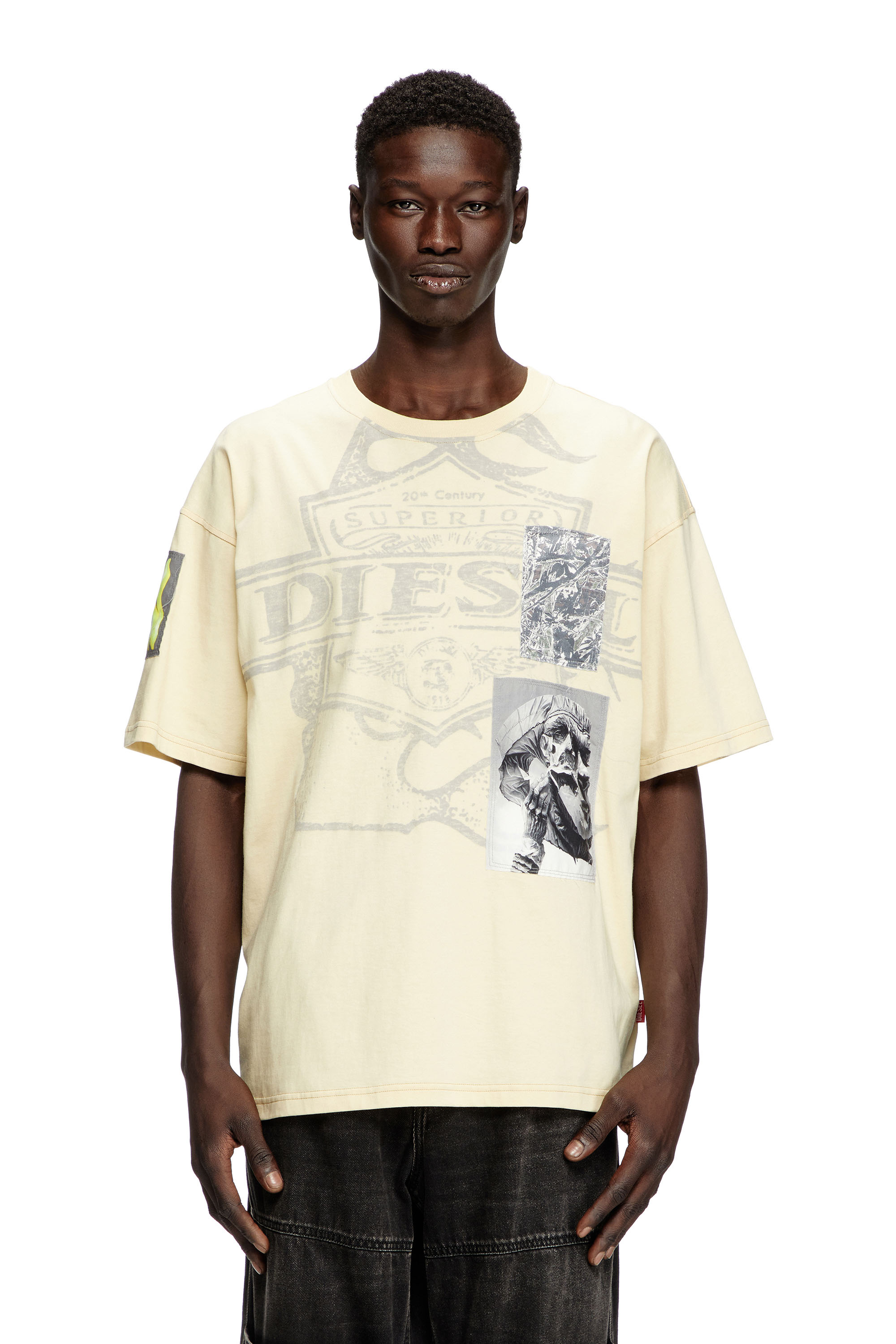 Diesel - T-BOXT-SLITS-R8, Male's T-shirt with patch detail in ホワイト - 1