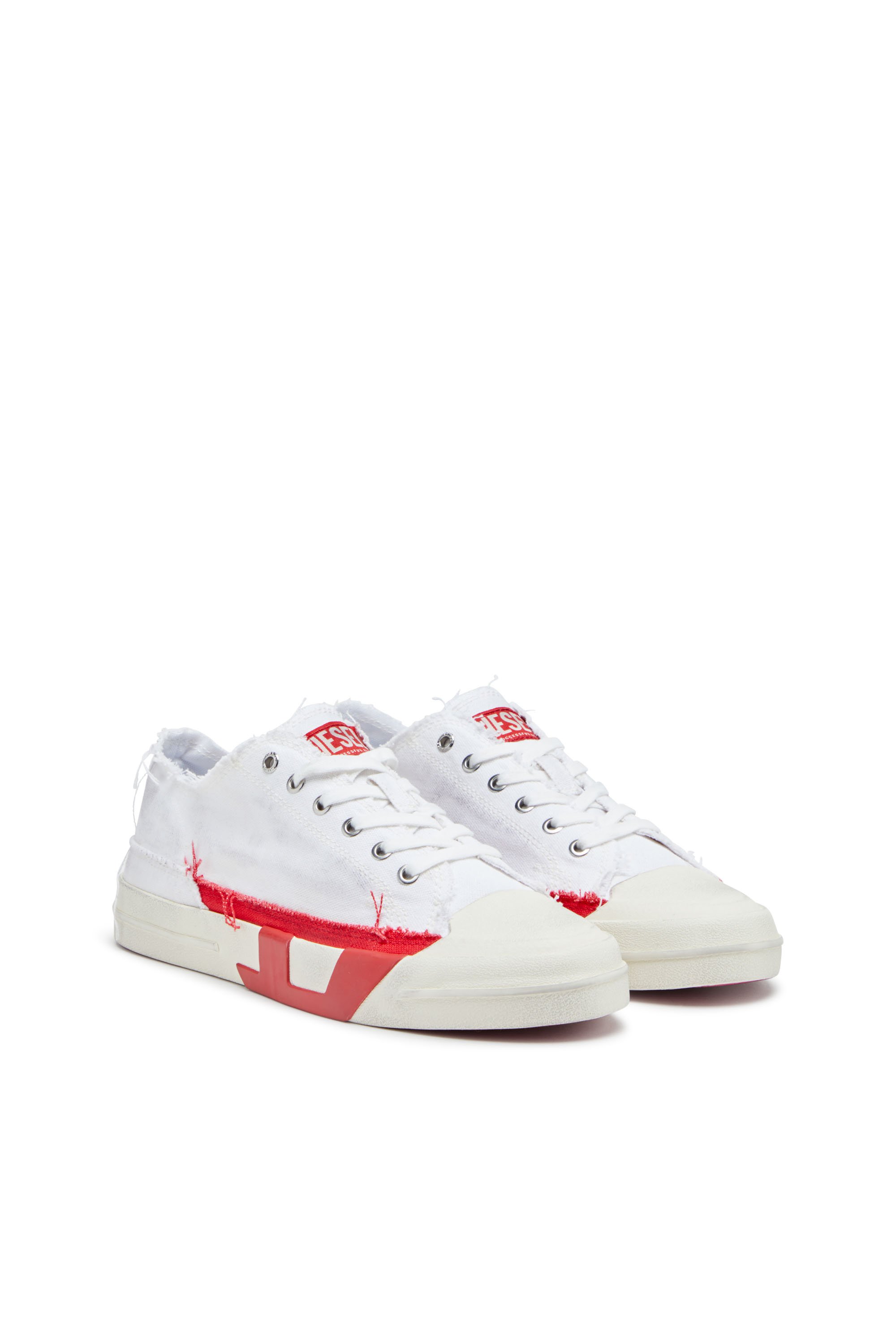 Diesel - S-D-VERSE LOW, Male's S-D-Verse-Dirty-effect canvas sneakers in ホワイト/レッド/ブルー - 2