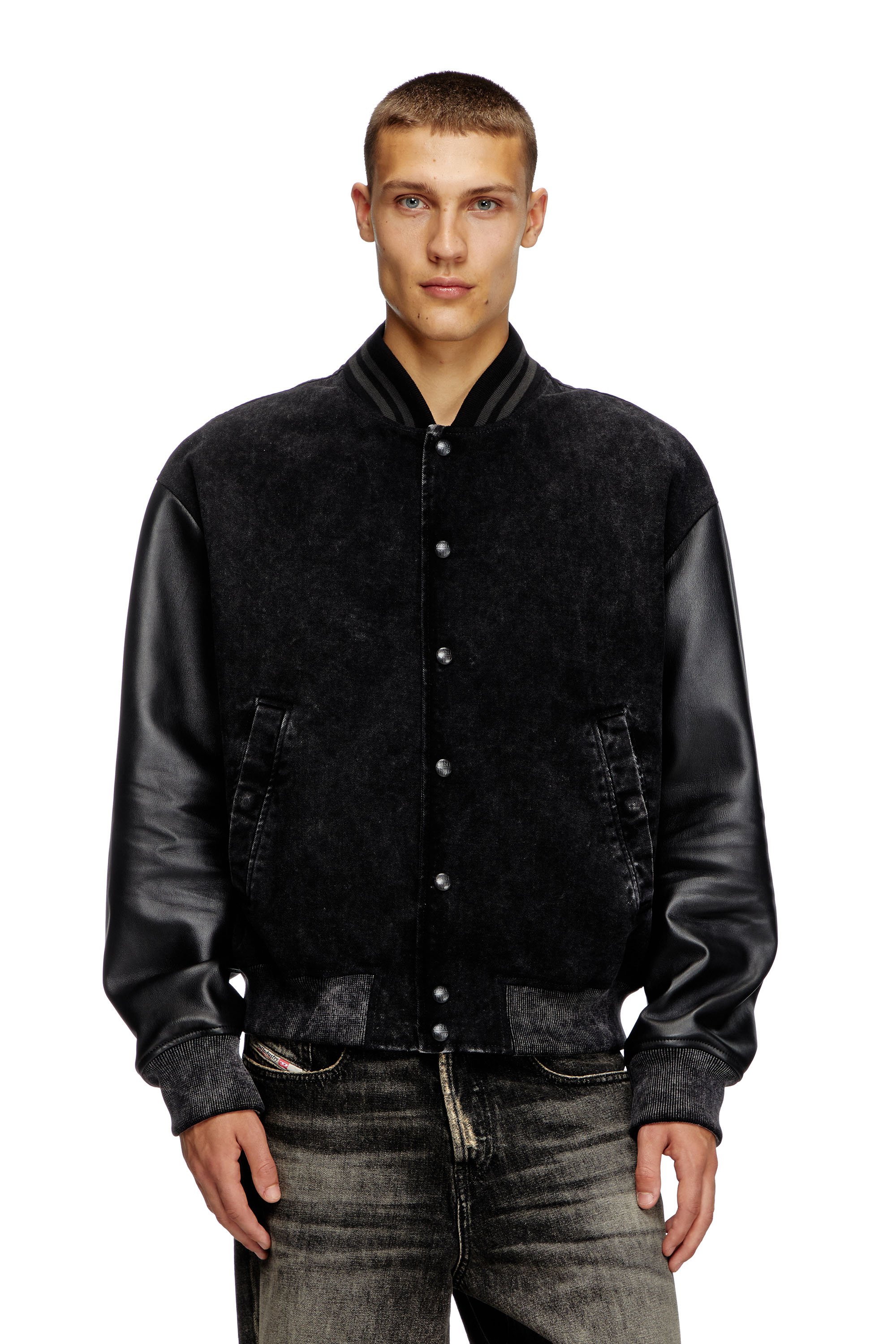 Diesel - L-NYN, Male's Denim and leather bomber jacket in ブラック - 4