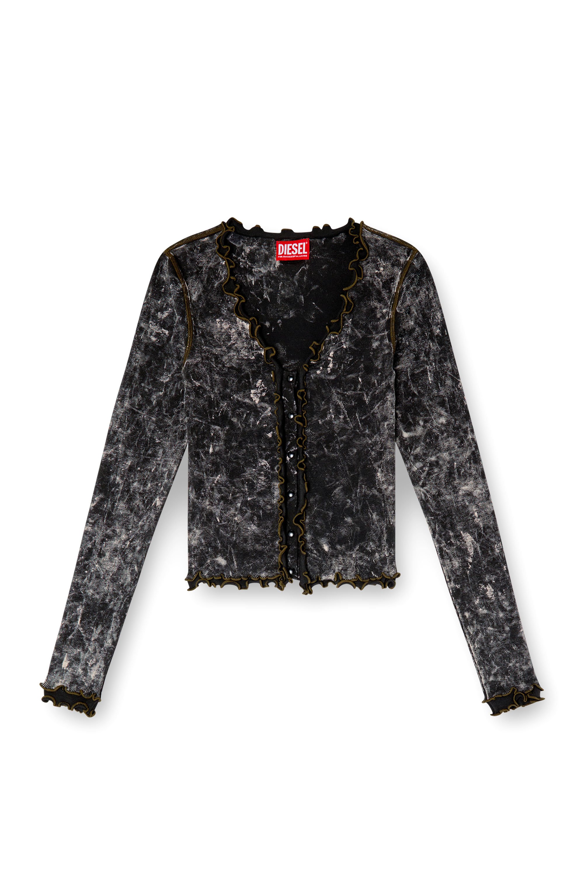 Diesel - T-FLUX, Female's Marbled buttoned top with ruffles in ブラック - 3