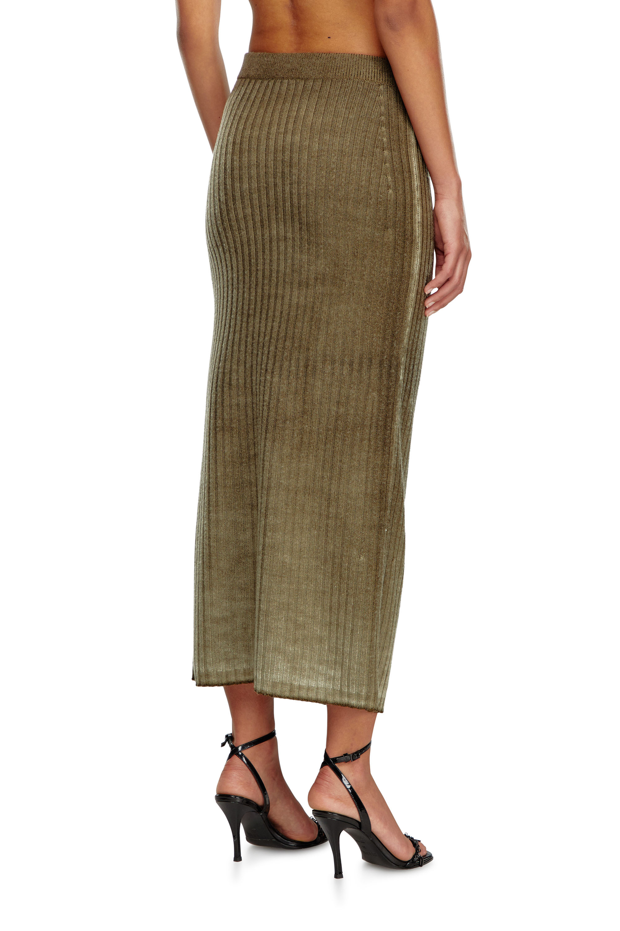 Diesel - M-ASI, Female's Midi skirt in treated wool knit in ミリタリーグリーン - 4