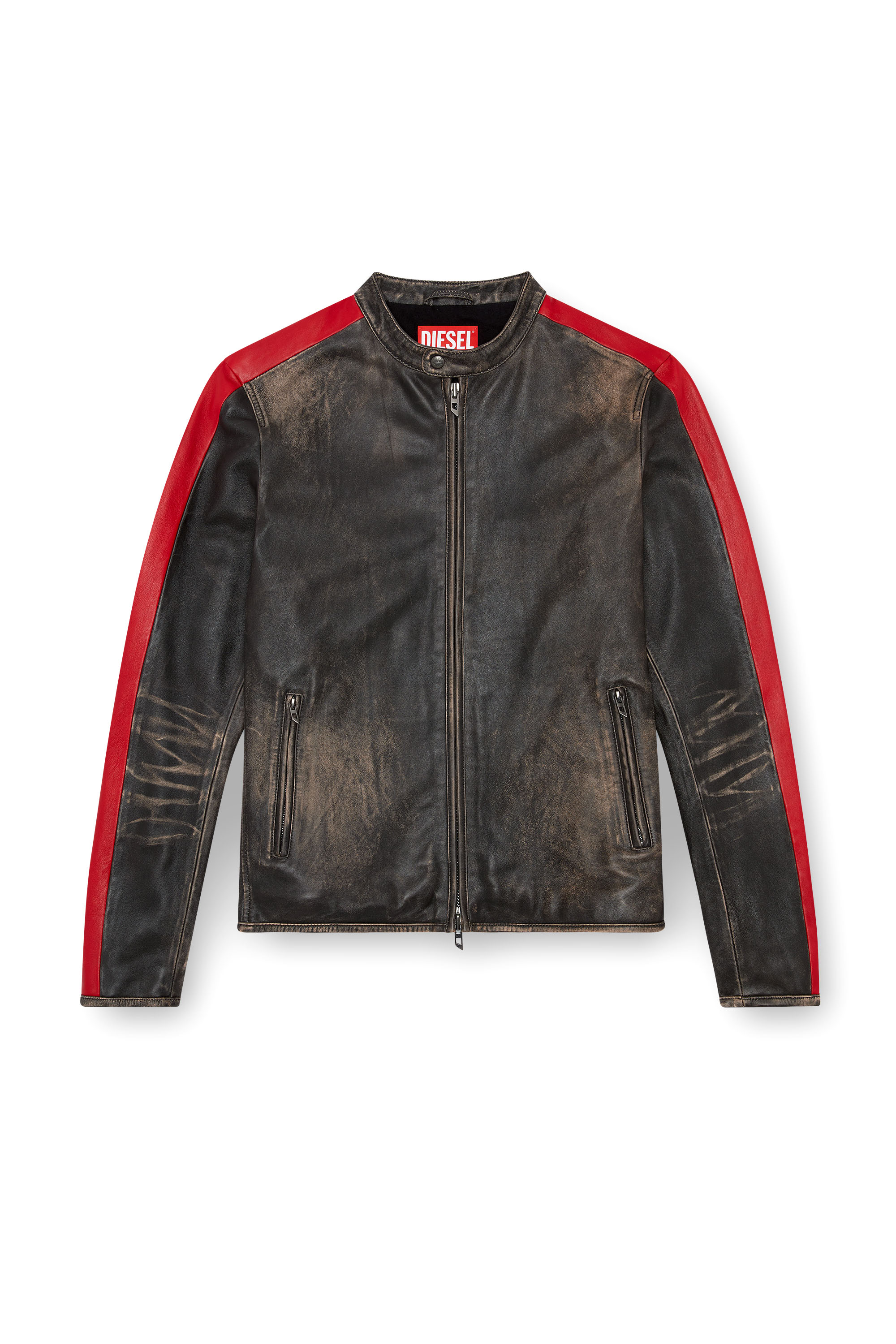 Diesel - L-RENN, Male Leather jacket with contrasting stripes in マルチカラー - Image 3