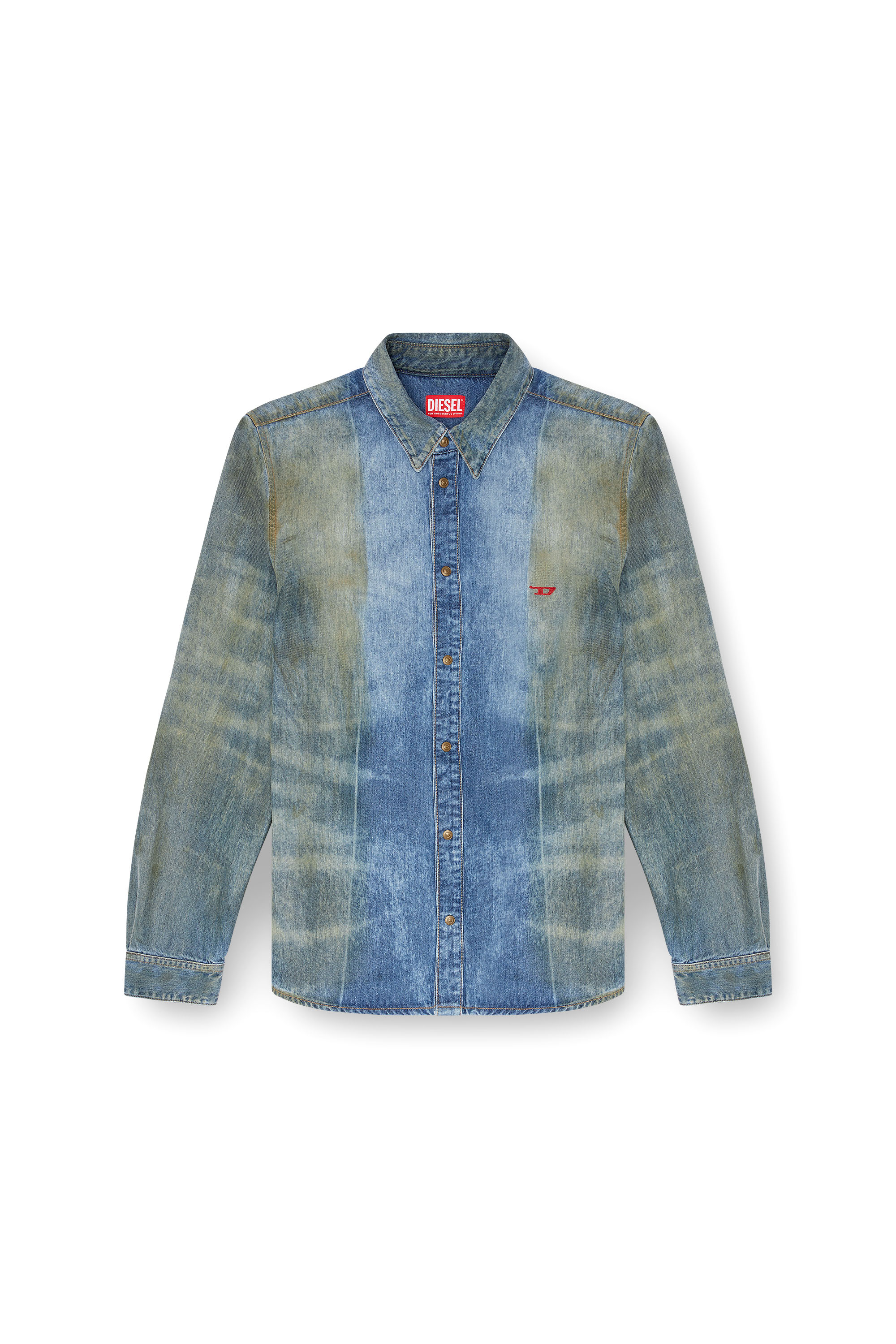 Diesel - D-FITTY-FSF, Male's Denim shirt with solarised folds in ミディアムブルー - 3