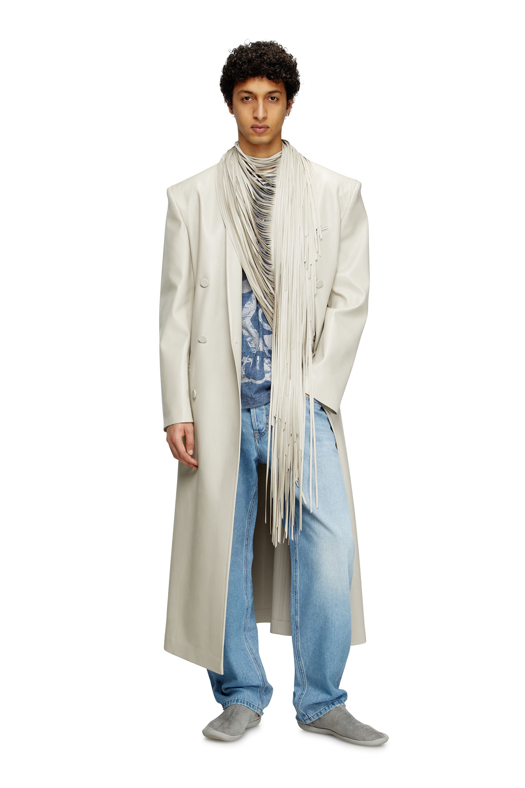 Diesel - J-ELDAR-A, Male's Long coat with shredded scarf fringing in ライトグレー - 1