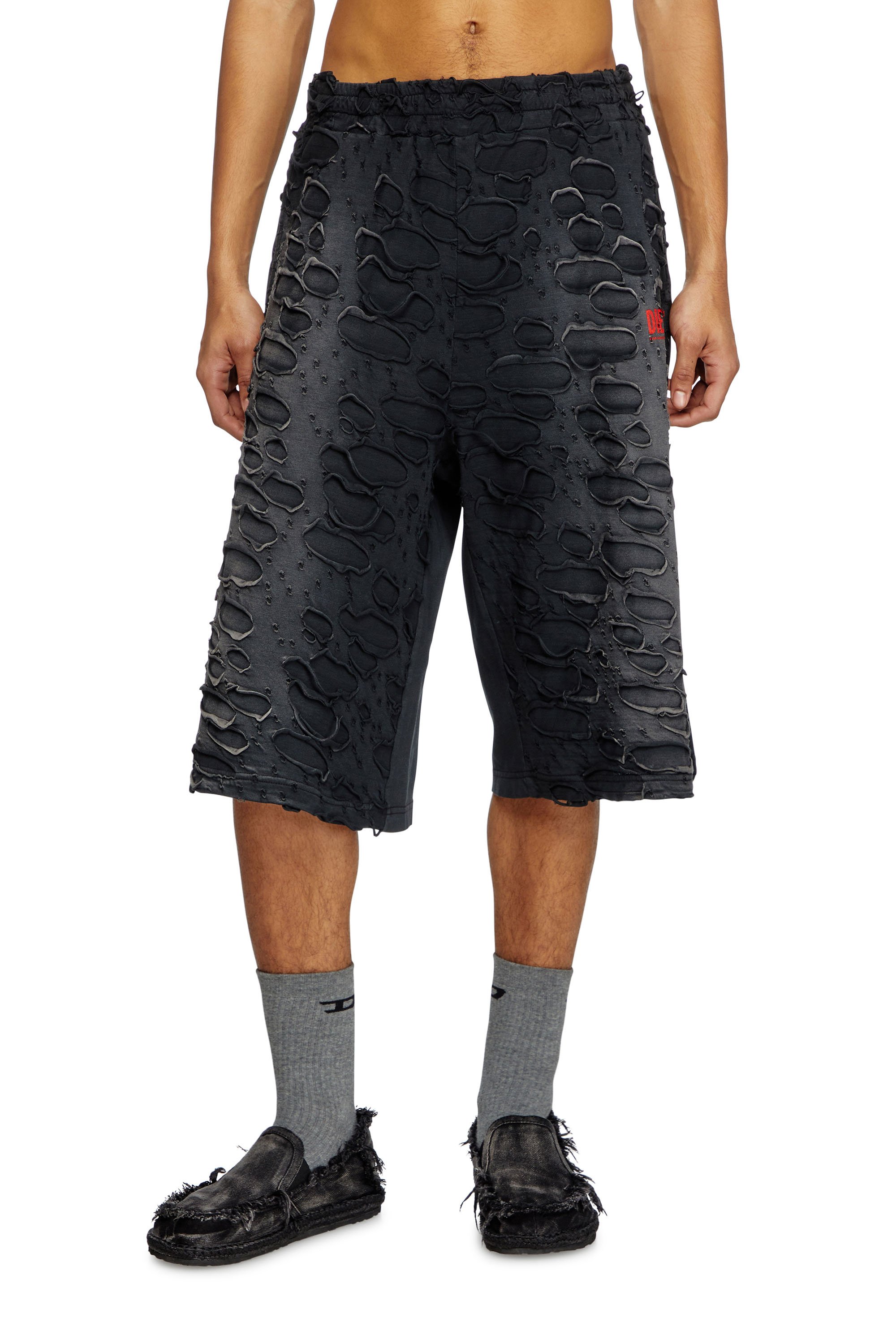 Diesel - P-ECHIO-R1, Male's Faded sweat shorts with holes in ブラック - 1