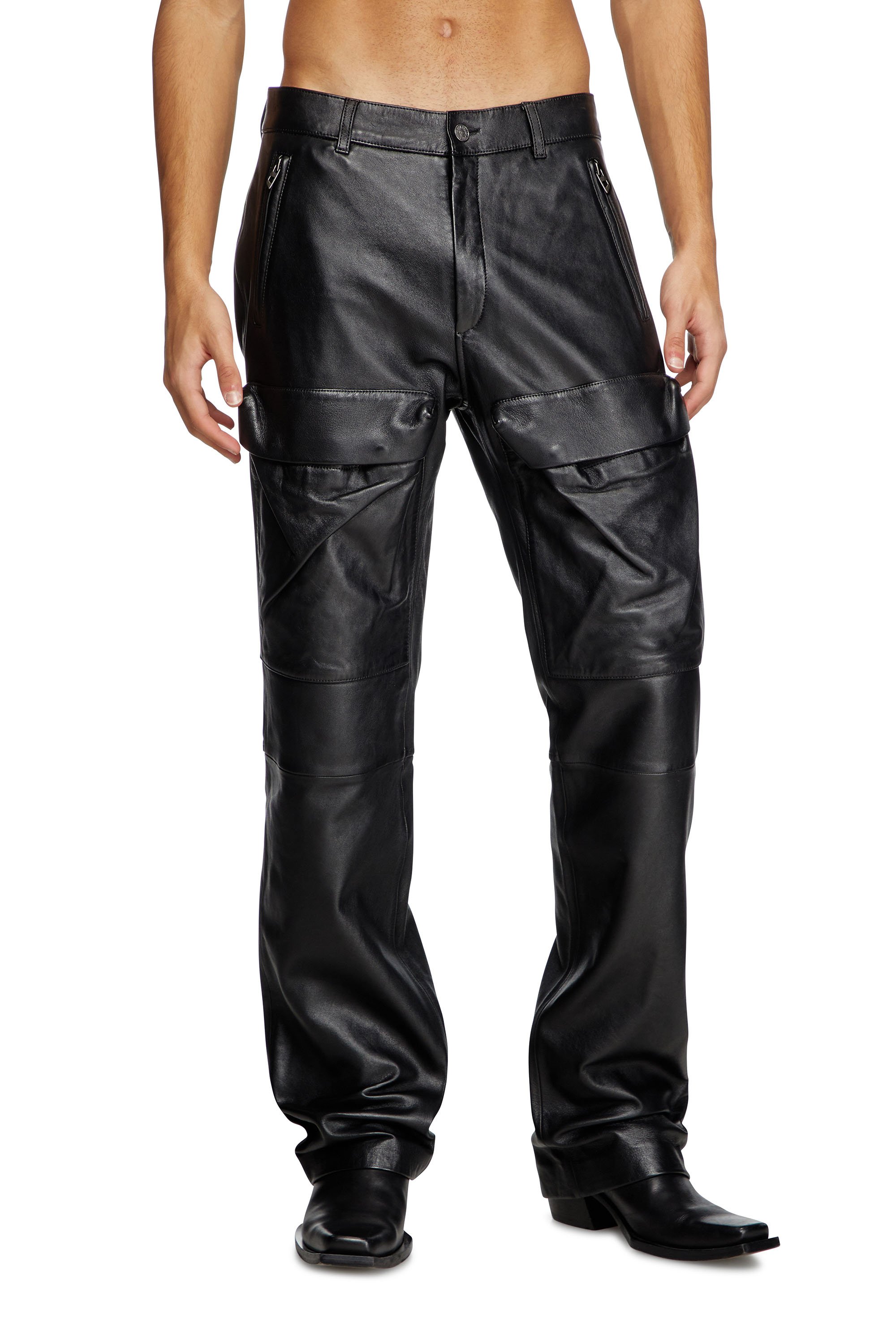 Diesel - P-GAST, Male's Leather pants with utility pockets in ブラック - 1