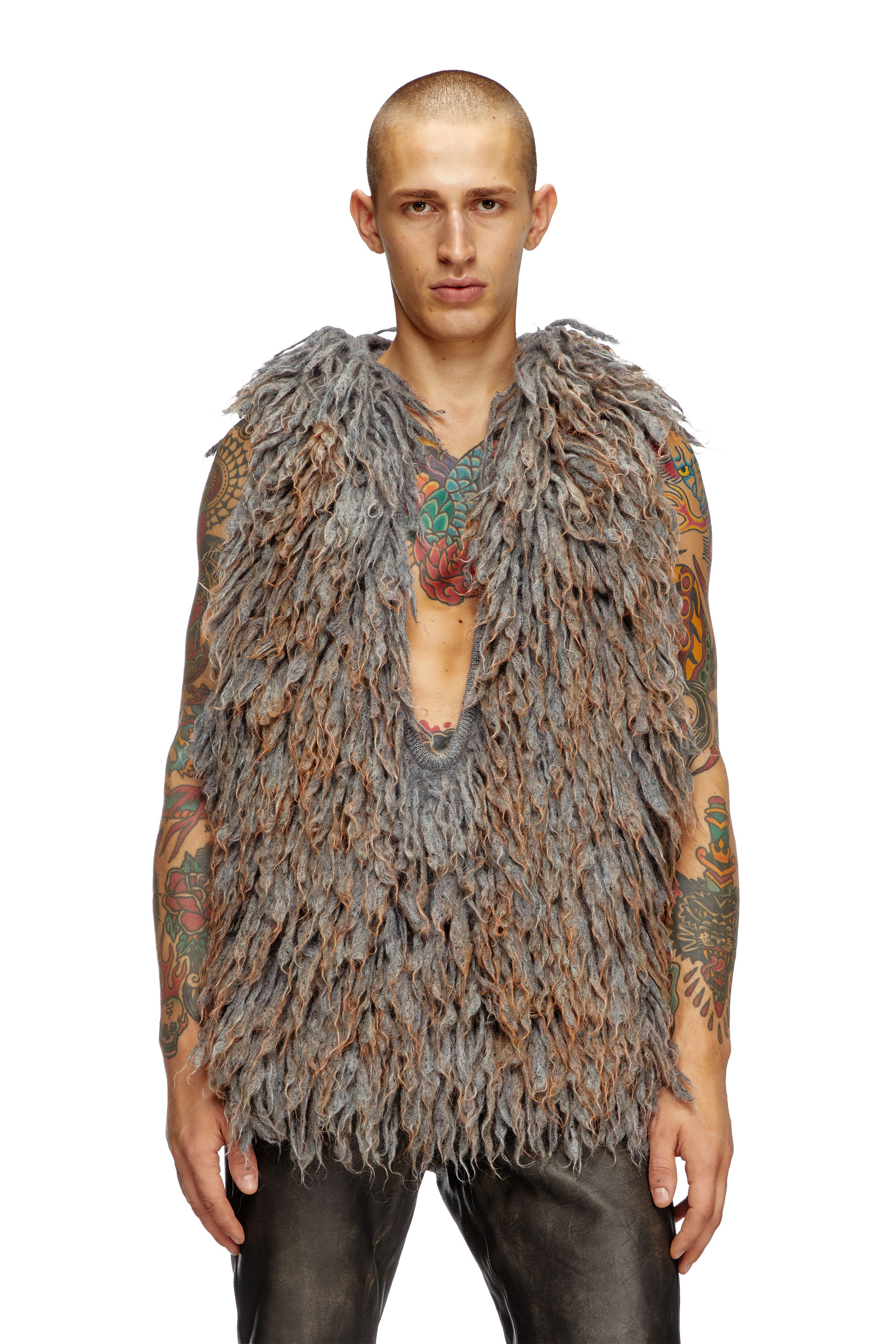 Diesel - K-HARUF, Male's Sleeveless hoodie in shaggy knit in グレー - 1