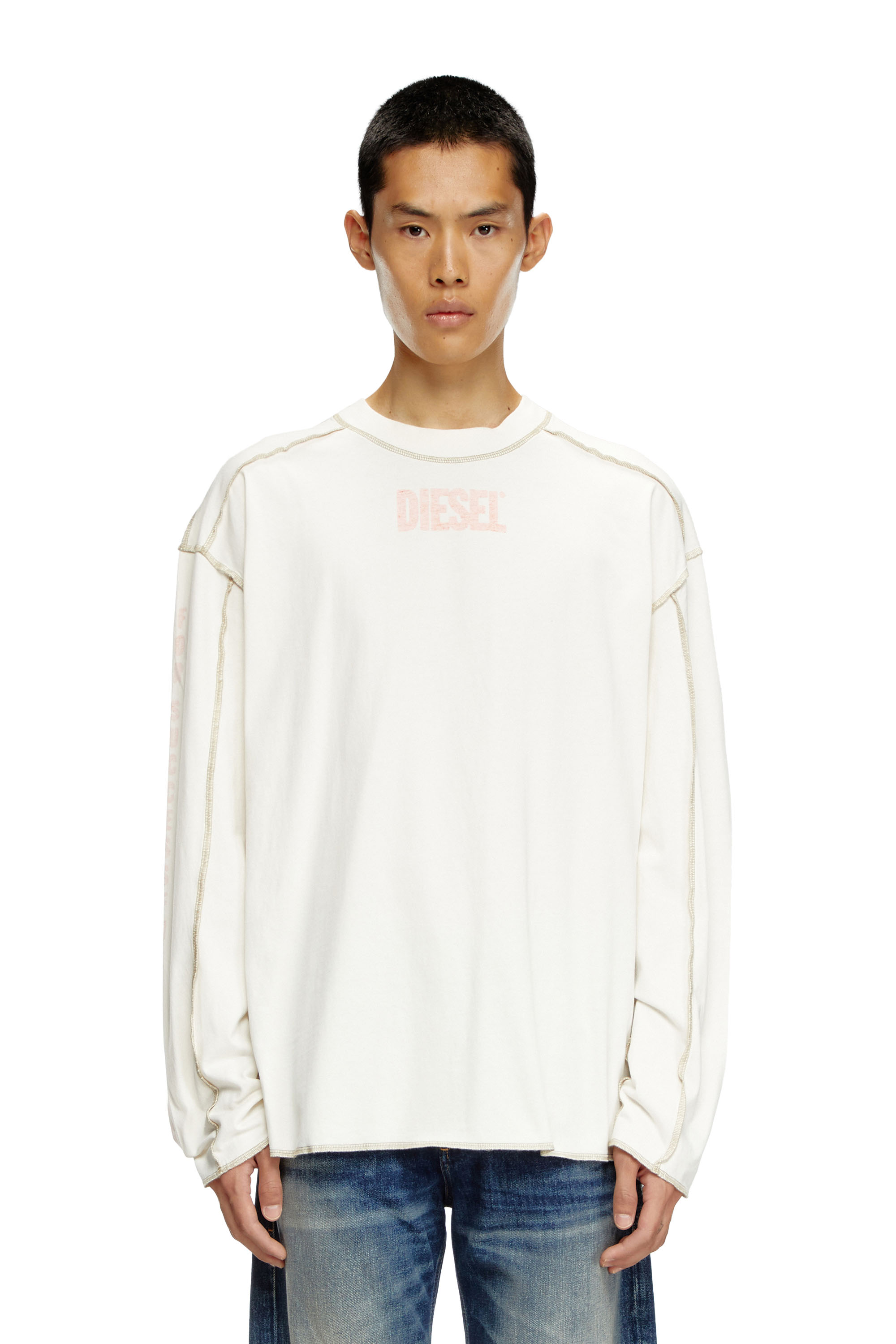 Diesel - T-CRAOR-LS, Male's Long-sleeve T-shirt with inside-out effect in ホワイト - 1