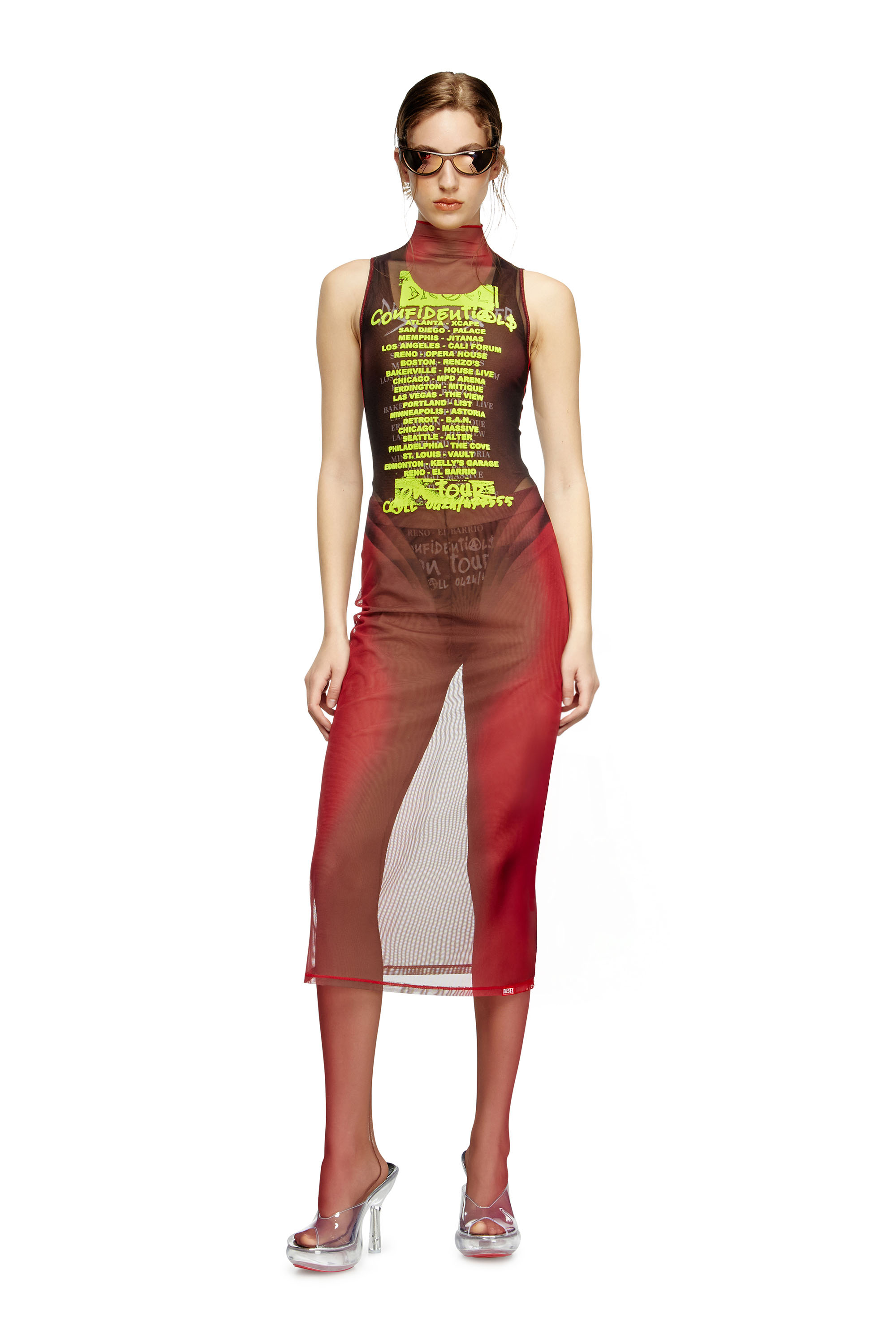Diesel - D-AGNEC, Female's Layered vest dress with lyrics print in ブラウン - 1