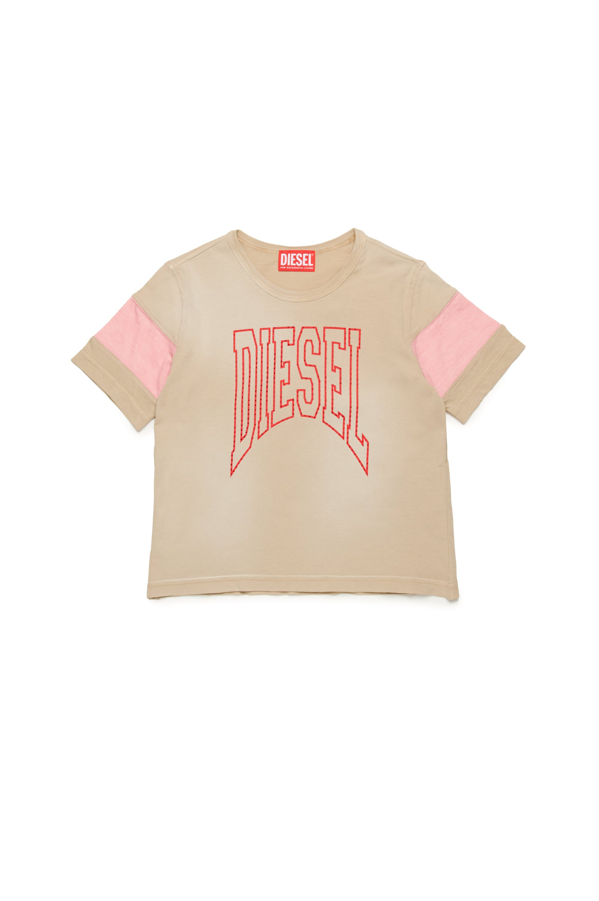 Diesel - TUNCUSL, Female's T-shirt with crystal outline logo in ライトブラウン - 1