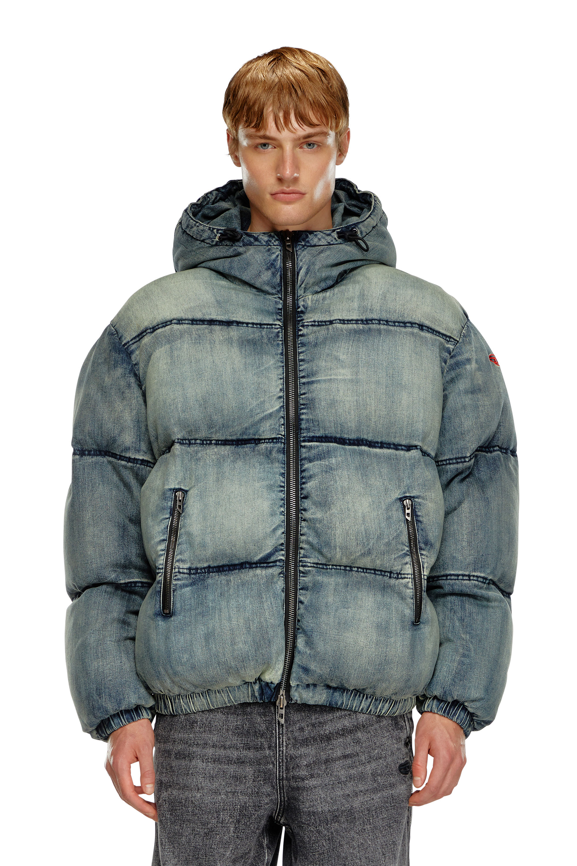 Diesel - W-MONS, Male's Puffer jacket in treated denim in ブルー - 6